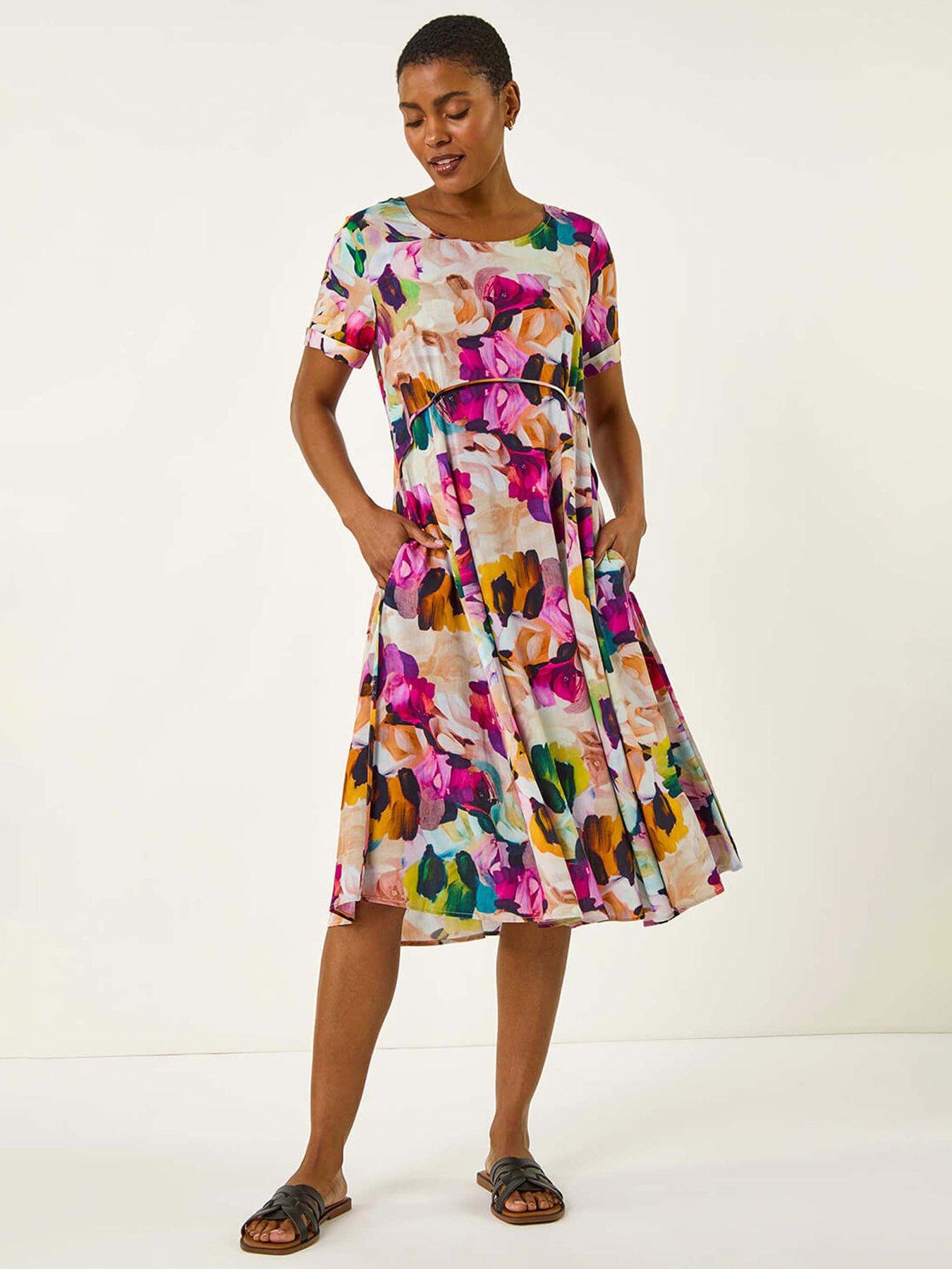 Roman Floral Print Smock Dress - Purple