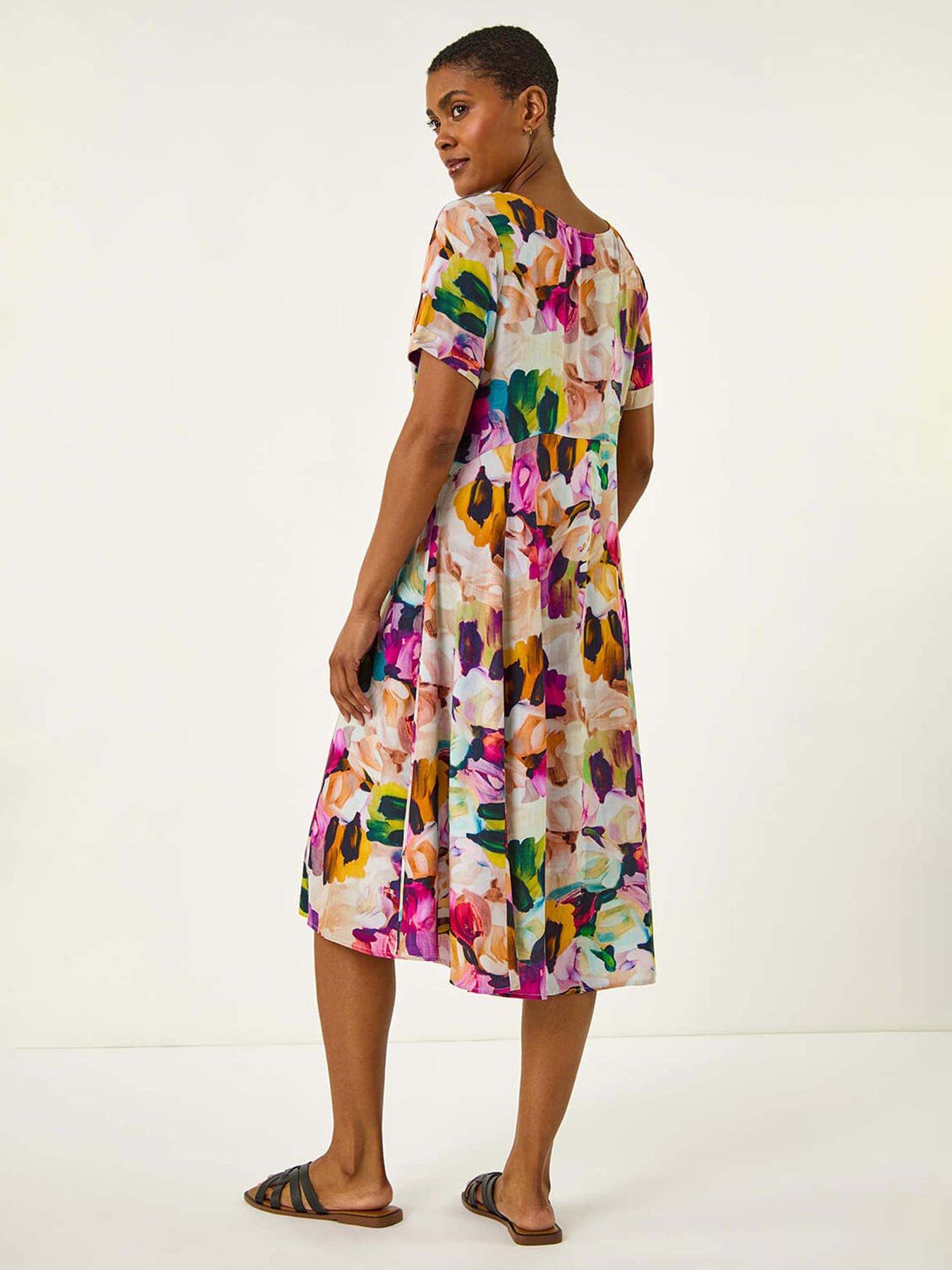 Image 2 of 5 of Roman Floral Print Smock Dress - Purple