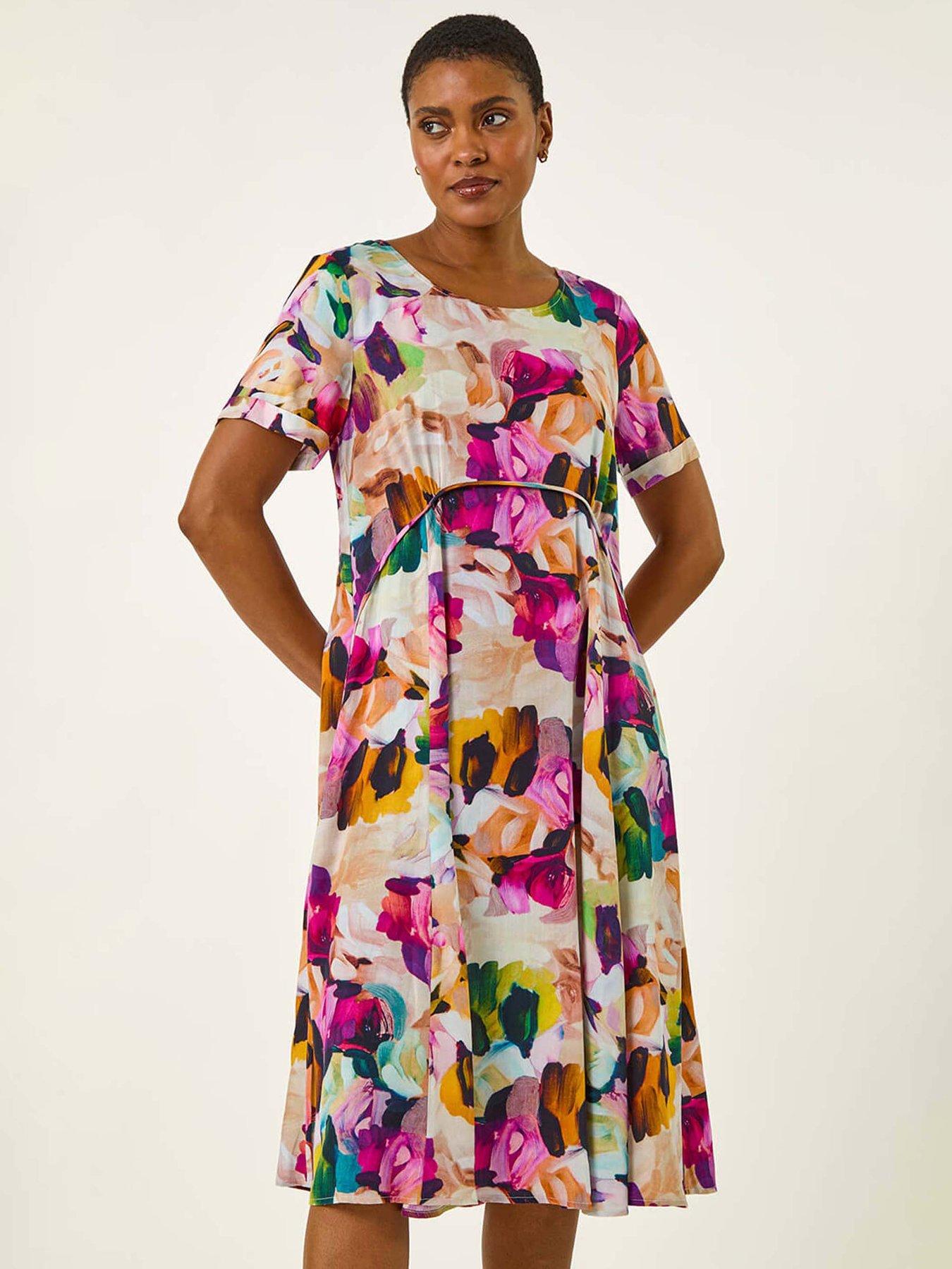 Image 3 of 5 of Roman Floral Print Smock Dress - Purple