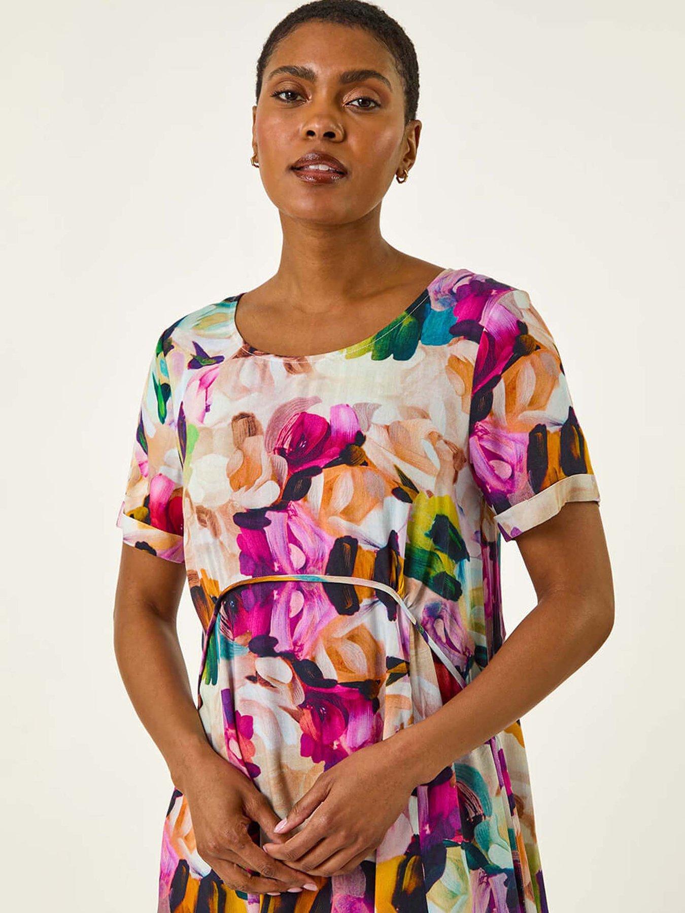 Image 4 of 5 of Roman Floral Print Smock Dress - Purple
