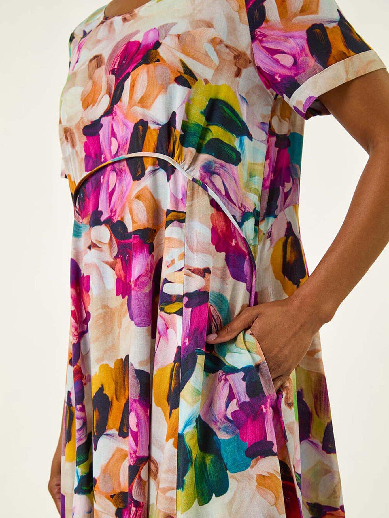 Image 5 of 5 of Roman Floral Print Smock Dress - Purple