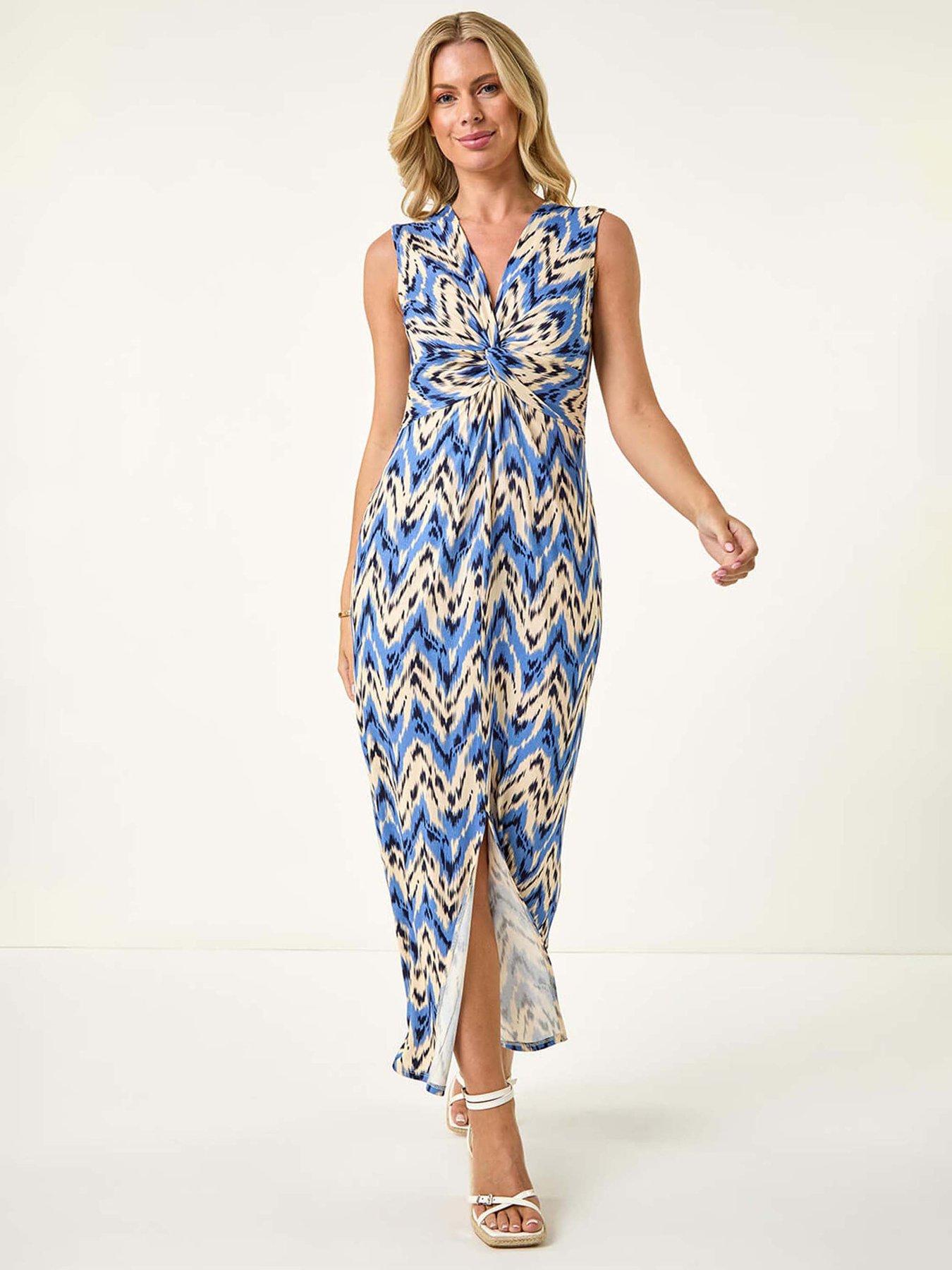 undefined Petite Abstract Twist Maxi Dress - Blue