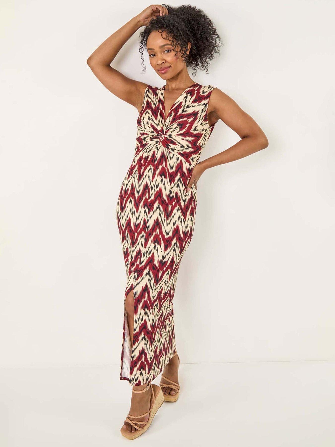 undefined Petite Abstract Twist Front Maxi Dress - Rust