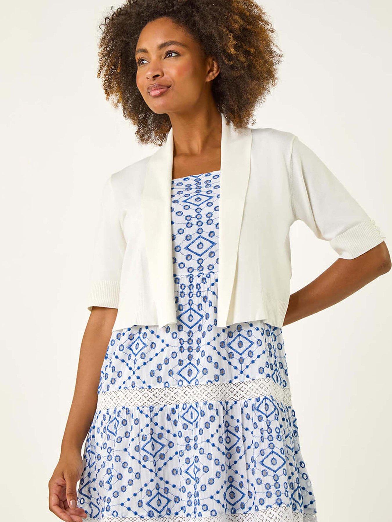 undefined Button Cuff Knitted Shrug - Natural