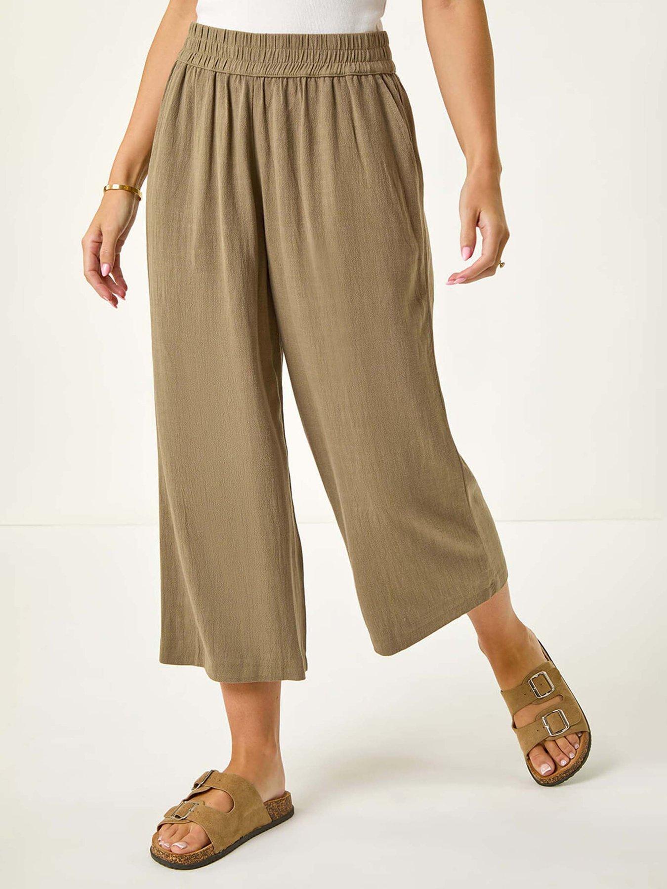 undefined Petite Linen Mix Cropped Trouser - Khaki