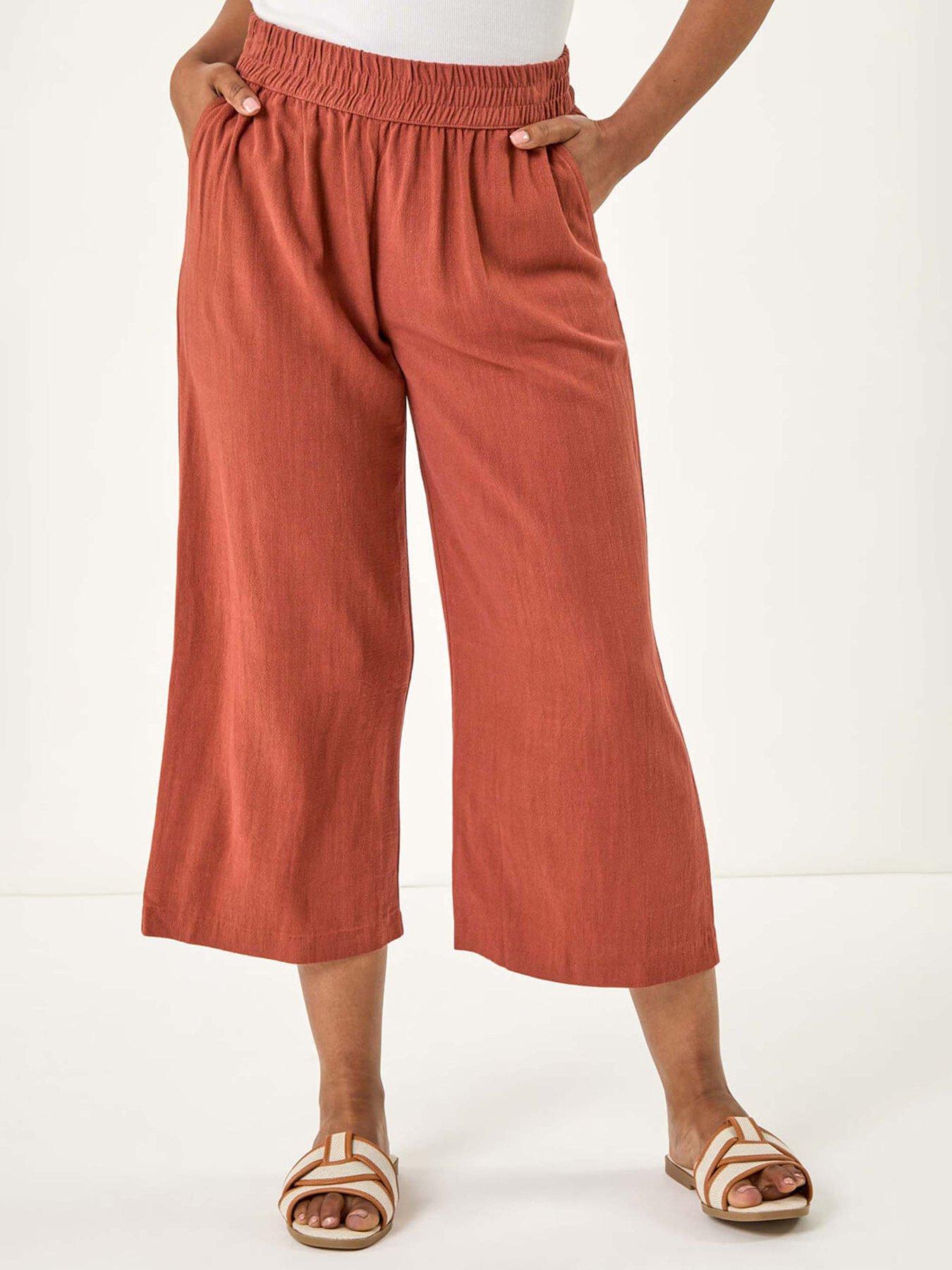 undefined Petite Linen Mix Cropped Trouser - Rust