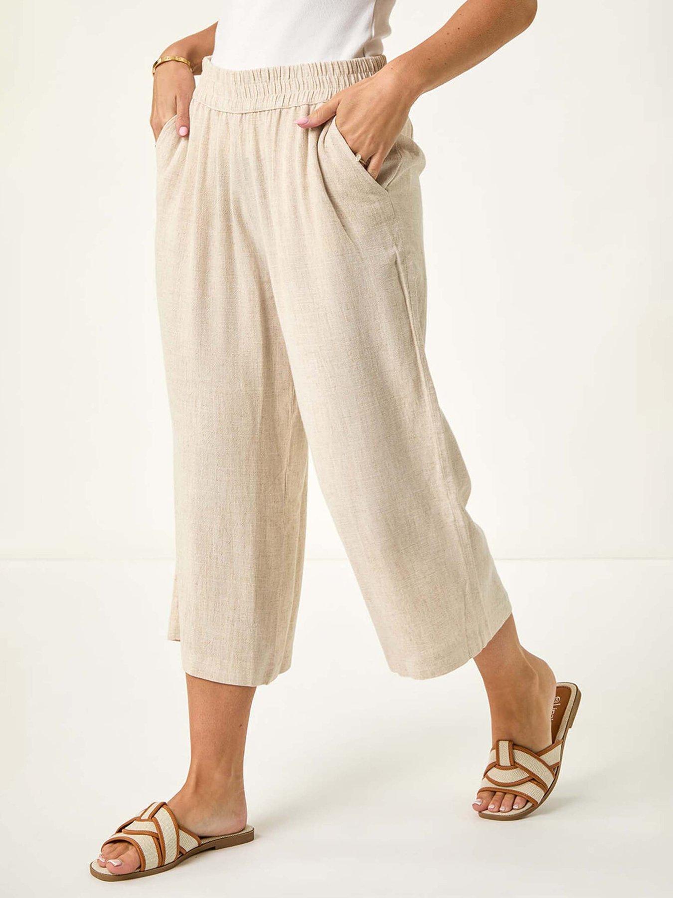 undefined Petite Linen Mix Cropped Trouser - White