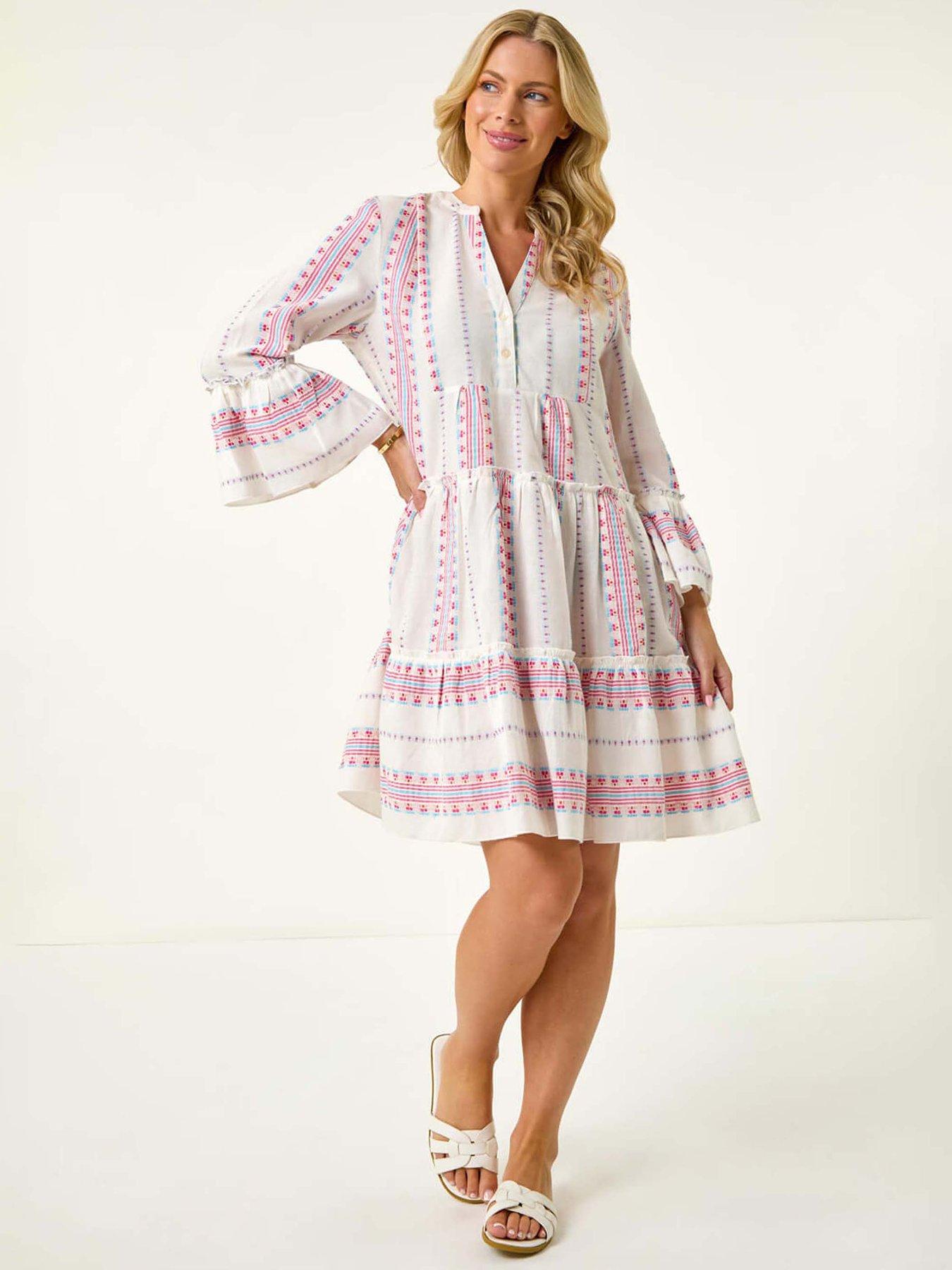 undefined Petite Jacquard Tiered Dress - Turquoise