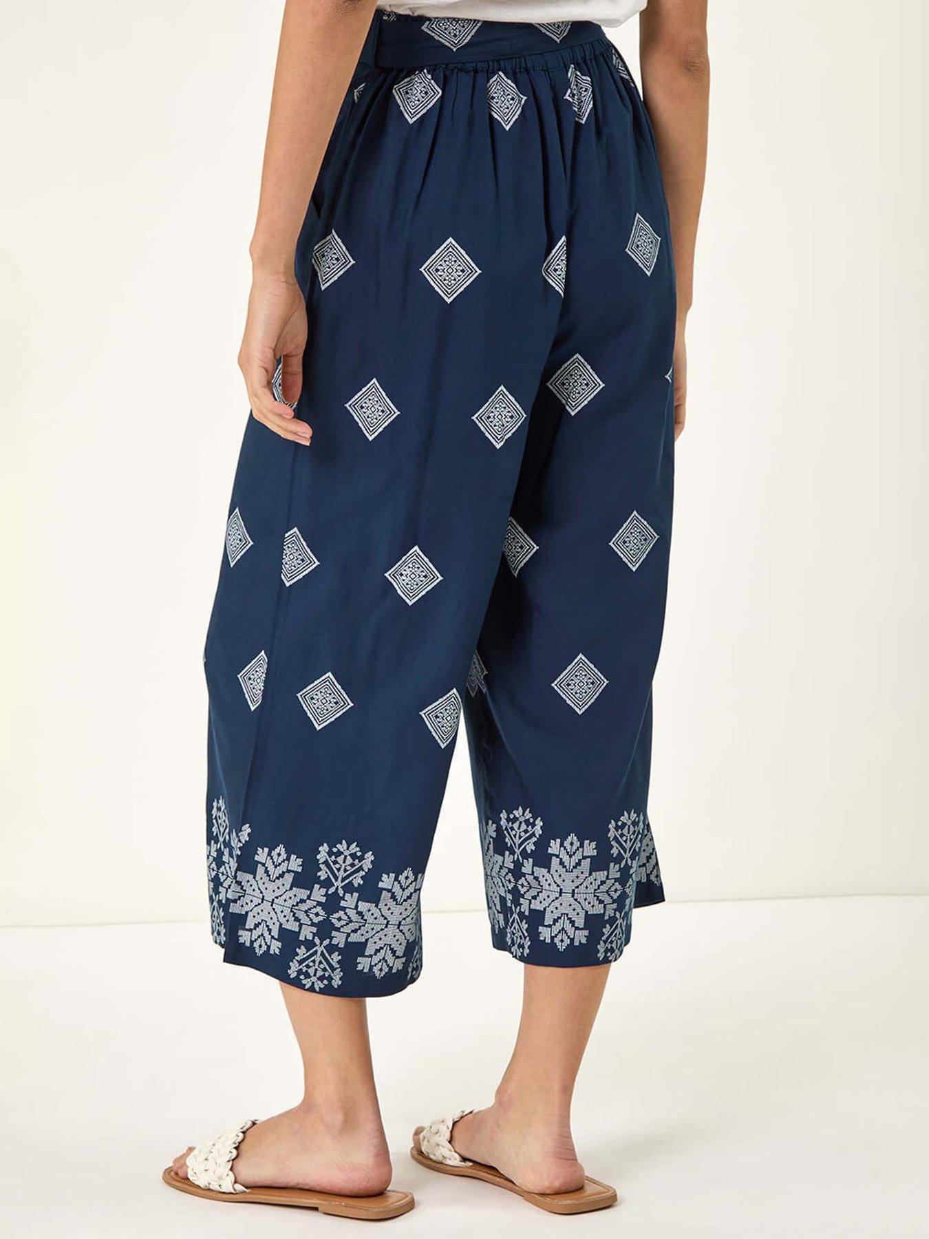 Image 2 of 5 of Roman Border Print Belted Trouser - Navy