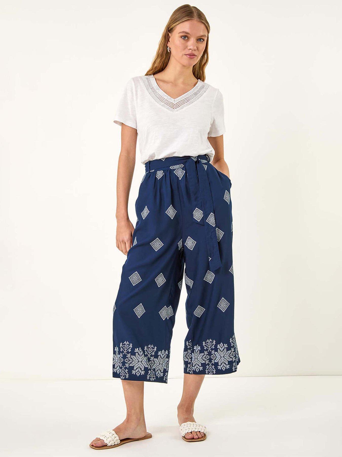 Image 3 of 5 of Roman Border Print Belted Trouser - Navy