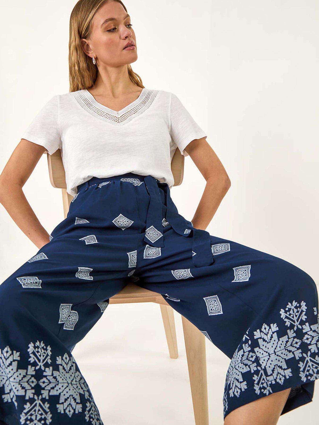 Image 4 of 5 of Roman Border Print Belted Trouser - Navy