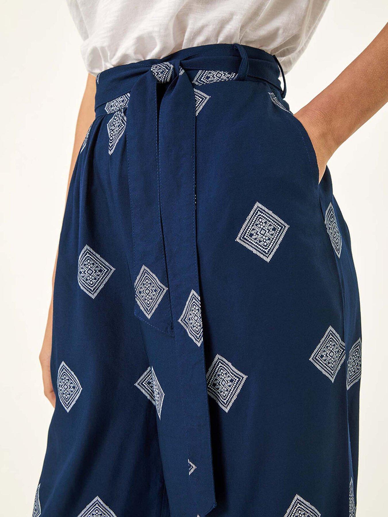Image 5 of 5 of Roman Border Print Belted Trouser - Navy