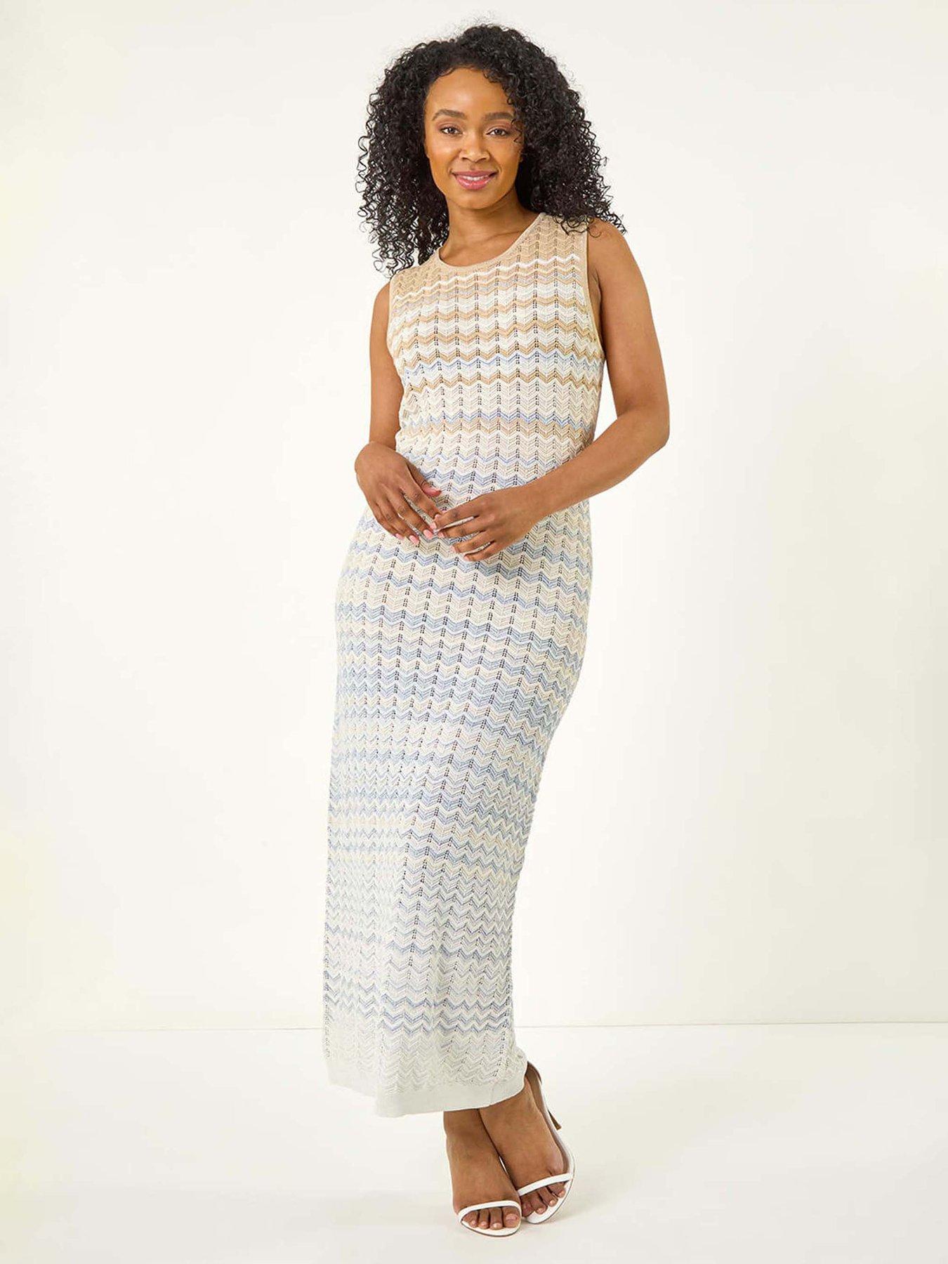 princess polly baby blue dress Roman Petite Chevron Knitted Midi Dress - Blue