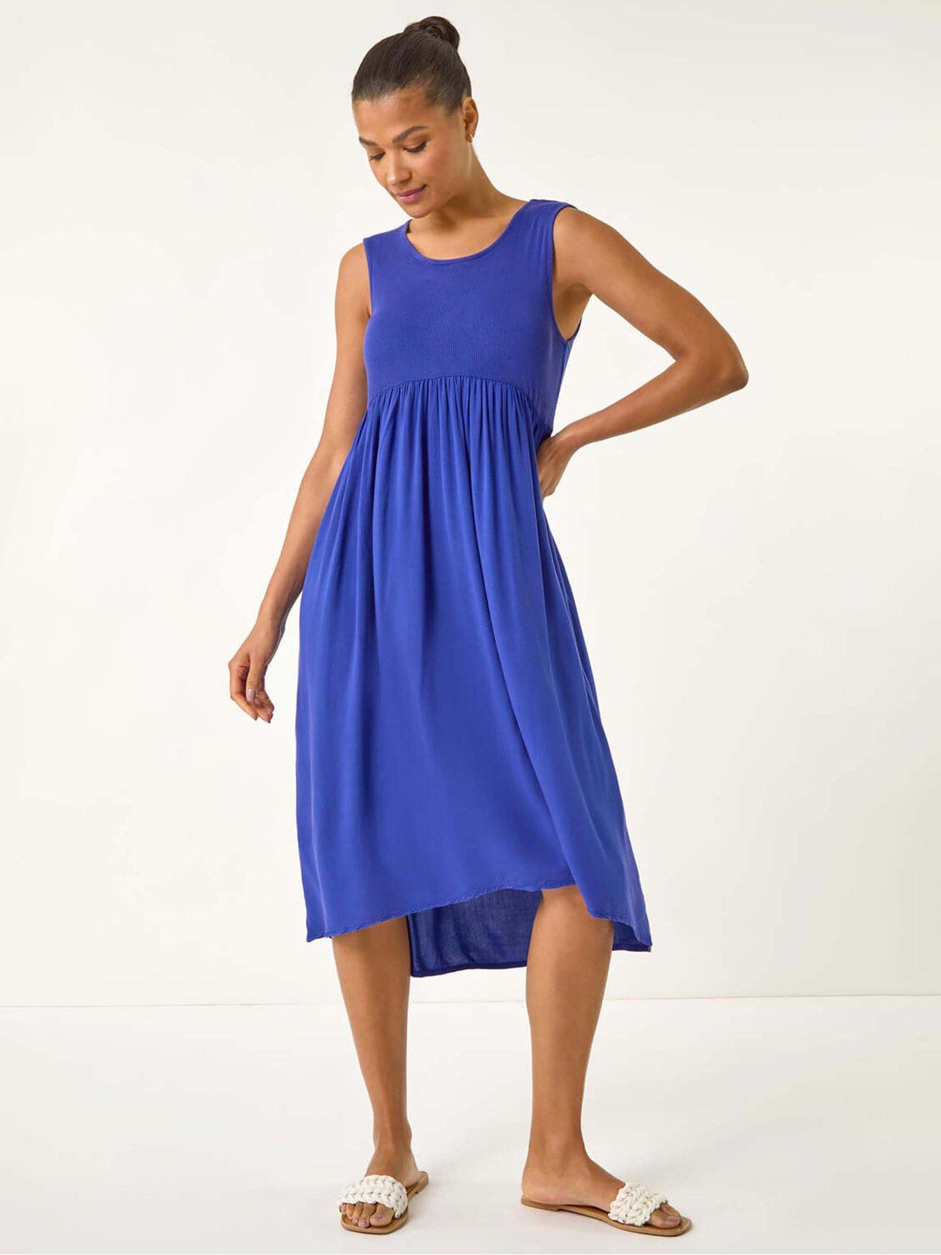 undefined Ribbed Stretch Midi Dress - Blue
