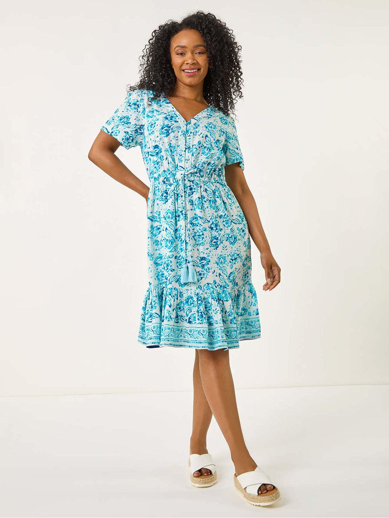 undefined Petite Floral Print Tiered Dress - Blue