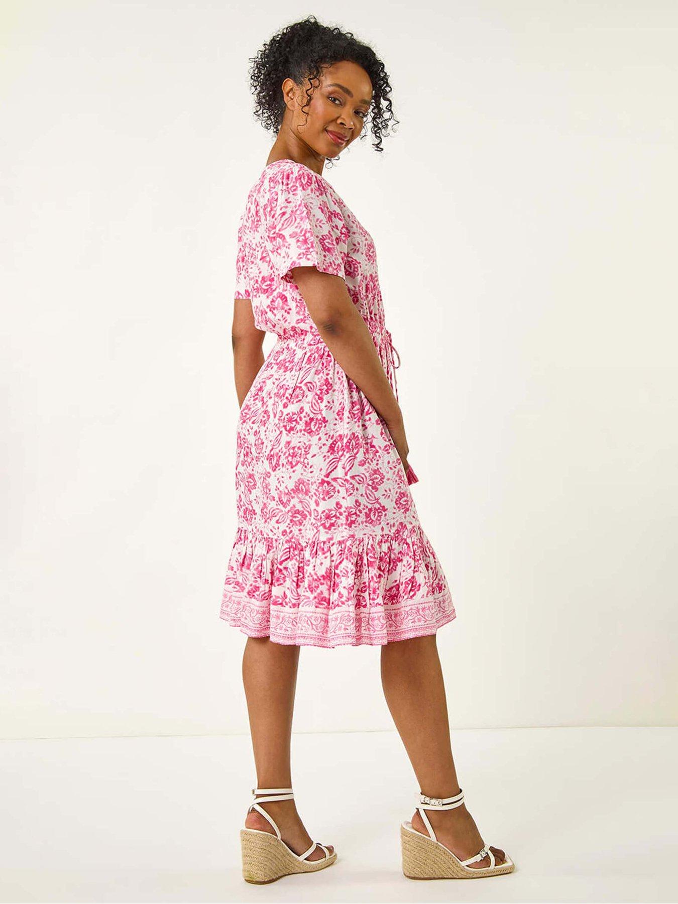 Roman Petite Floral Print Tiered Dress - Pink | Very