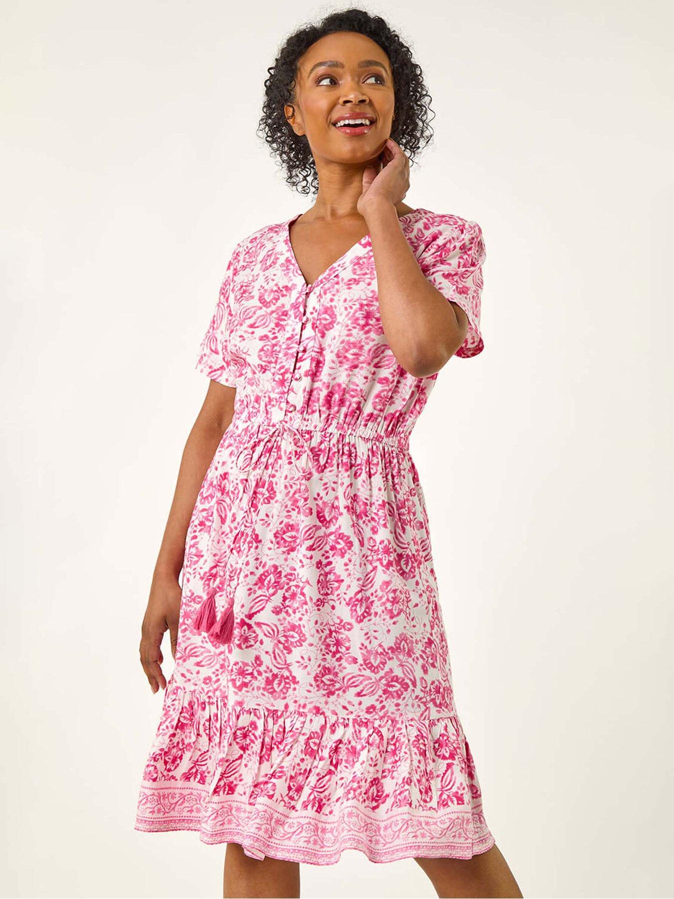 Roman Petite Floral Print Tiered Dress - Pink | Very