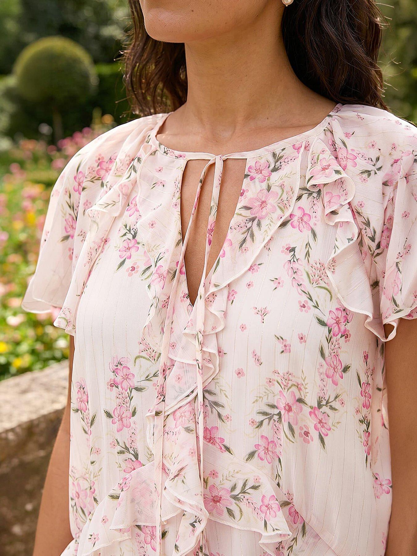 Roman Floral Frill Flutter Sleeve Dress - Light Pink | Very