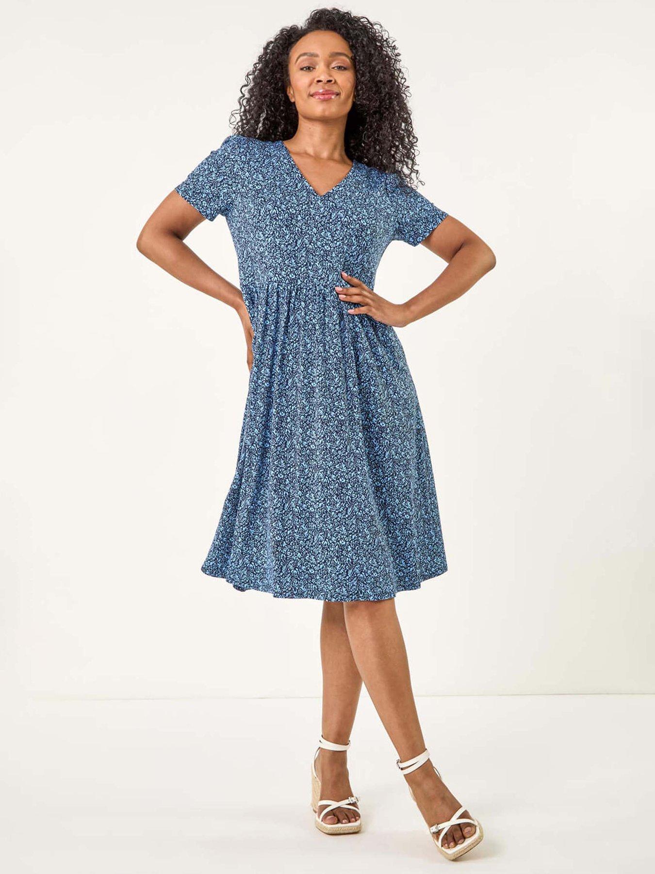 undefined Petite Ditsy Floral Pocket Dress - Navy