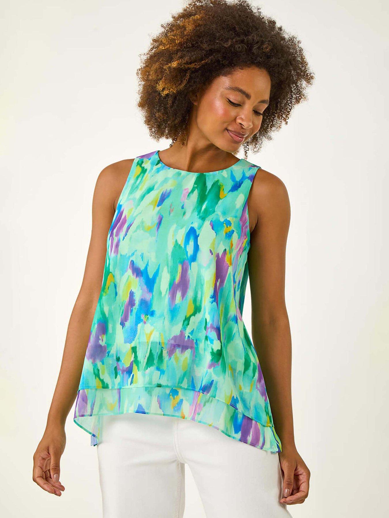 undefined Blurred Double Layered Vest Top - Green