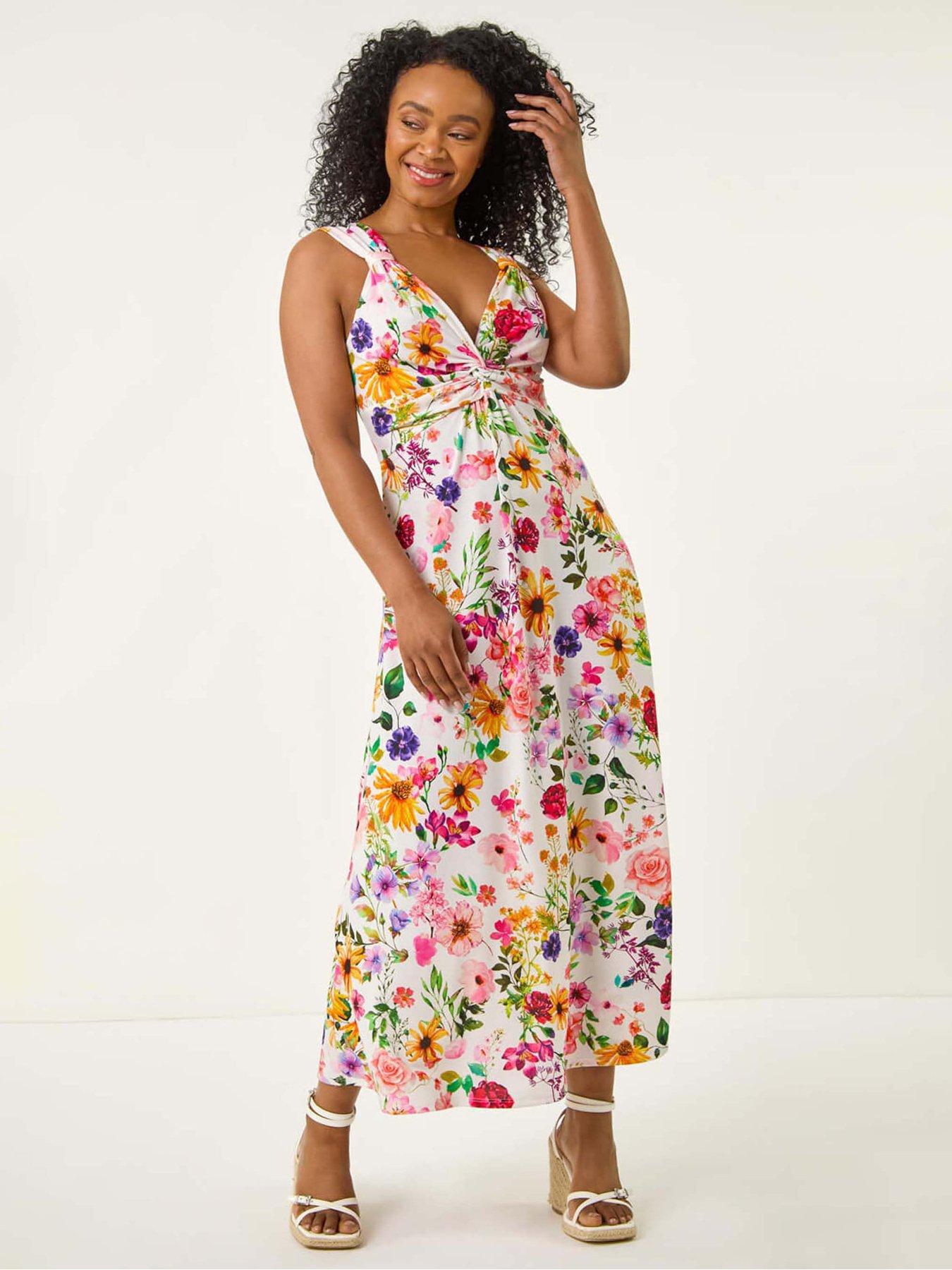 undefined Petite Floral Twist Midi Dress - White