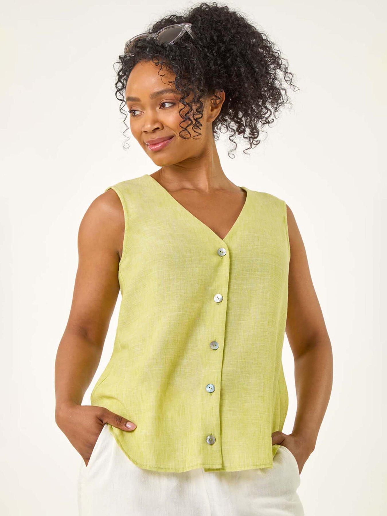 undefined Petite Buttoned Sleeveless Blouse - Lime