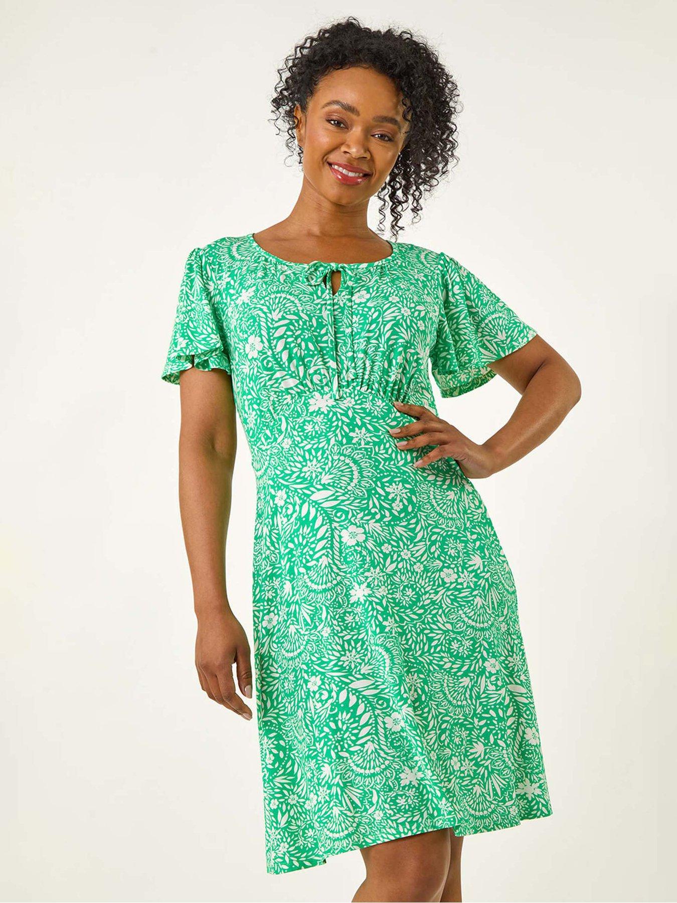 undefined Petite Floral Print Tie Detail Dress - Green