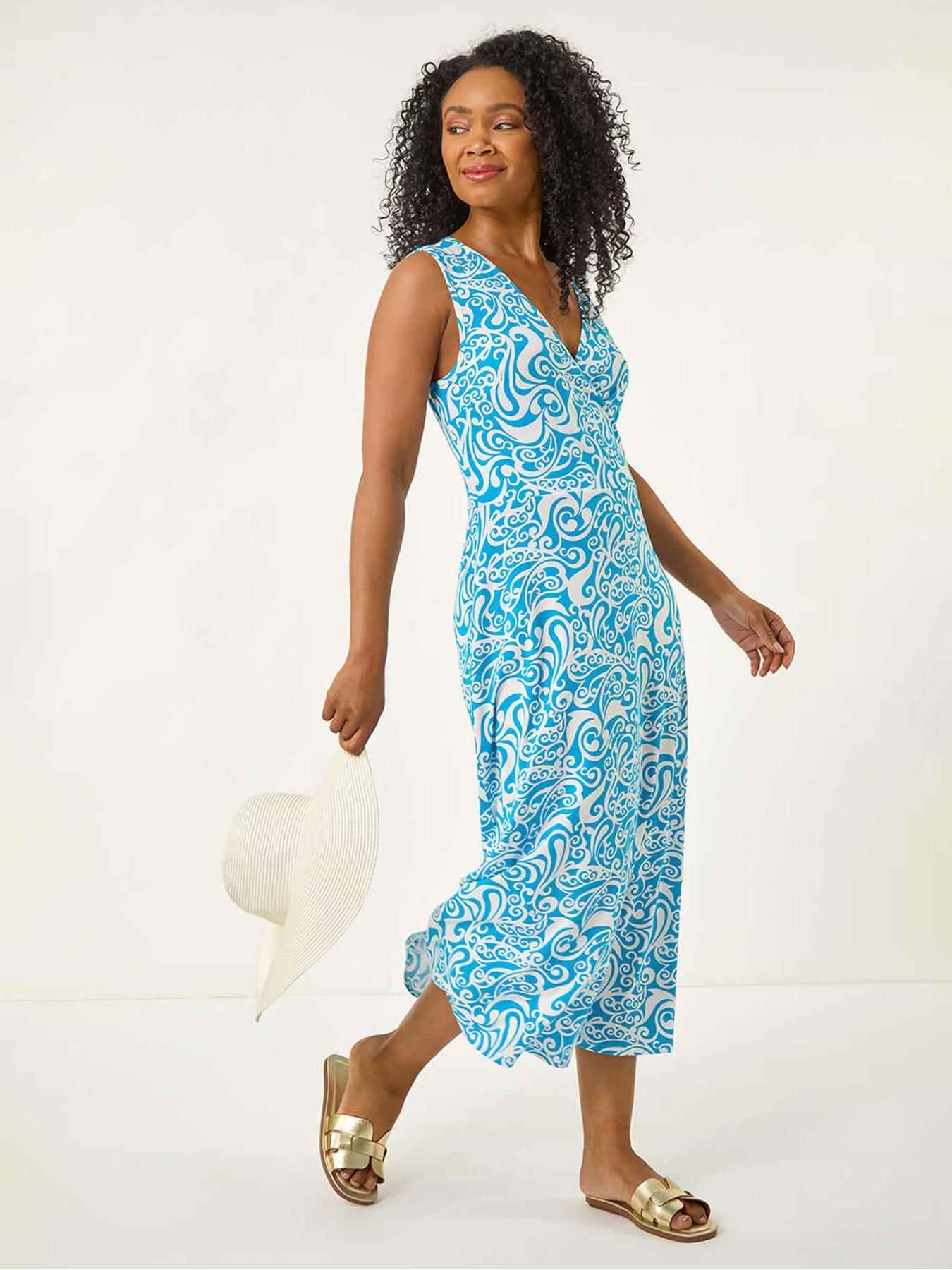 undefined Petite Abstract Print Wrap Midi Dress - Blue