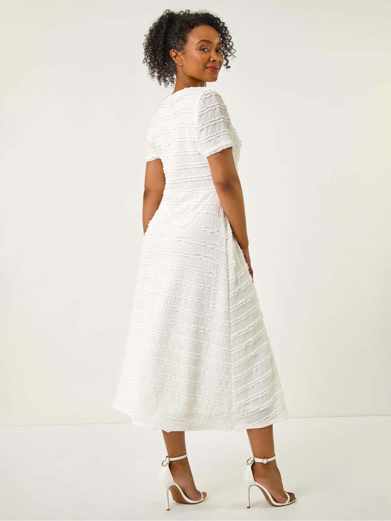 Image 2 of 5 of Roman Petite Ruffle Midi Wrap Dress - White