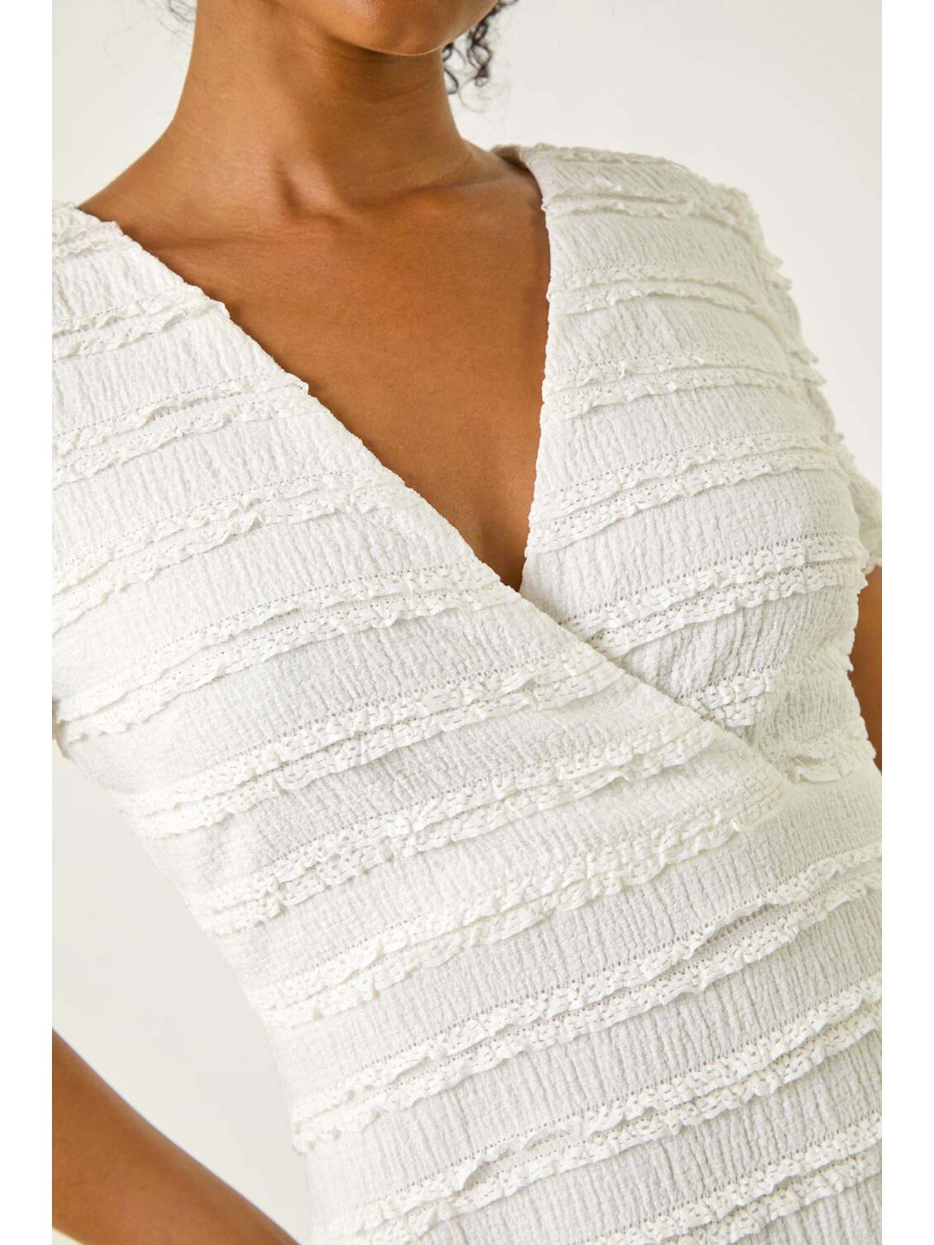 Image 5 of 5 of Roman Petite Ruffle Midi Wrap Dress - White