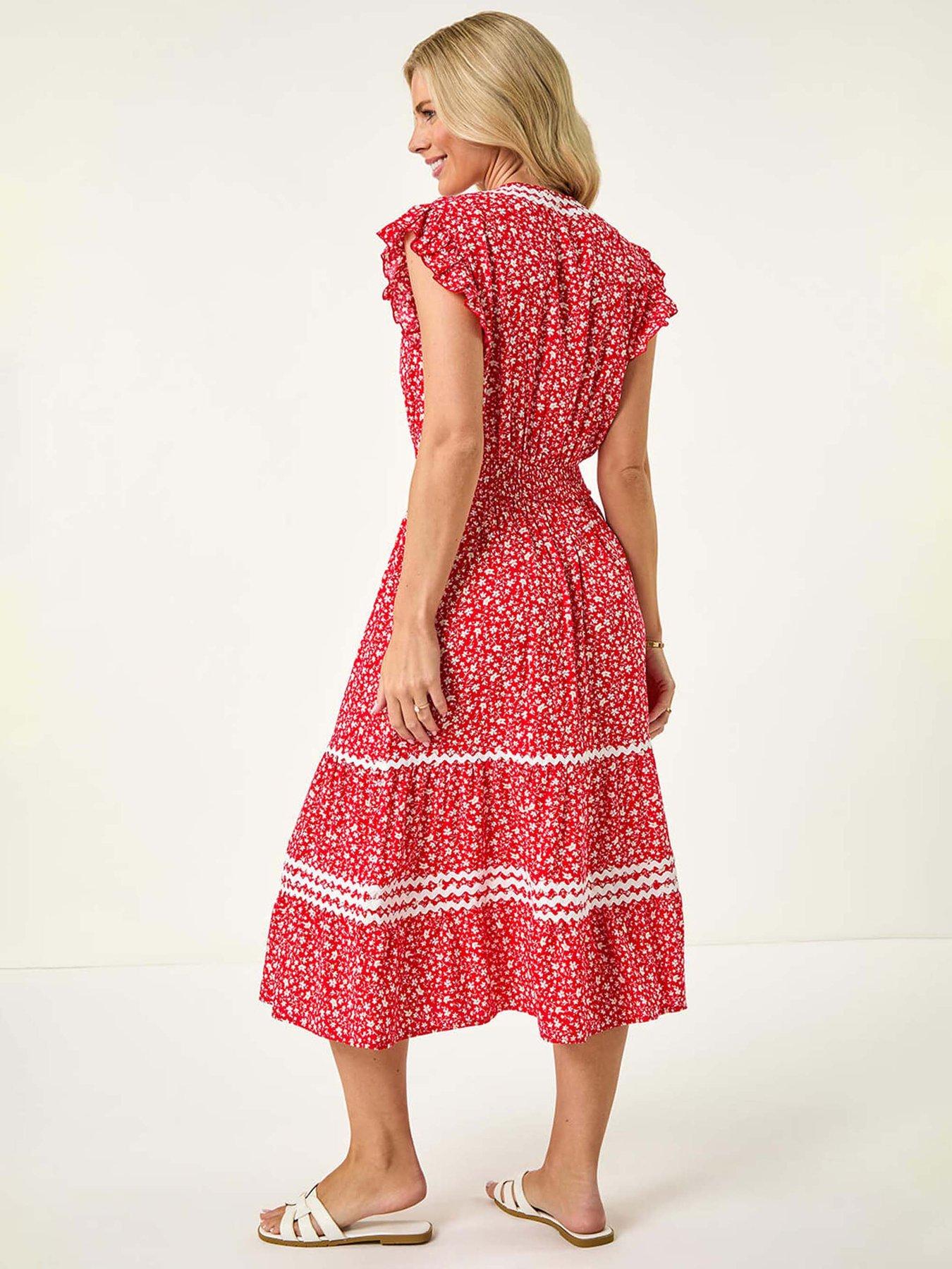 OFF-WHITE COTTON MINI DRESS WITH RED RIC RAC DETAIL TRIM main image 0