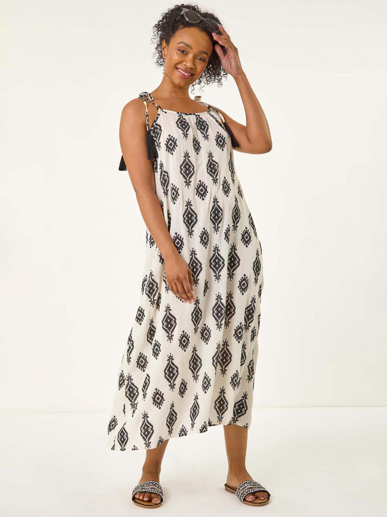 undefined Petite Aztec Print Midi Dress - Ivory