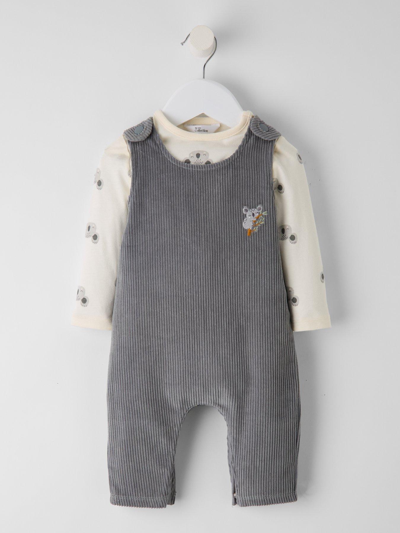 The Very Collection Baby Boys Cord Koala Dungaree Set - Grey