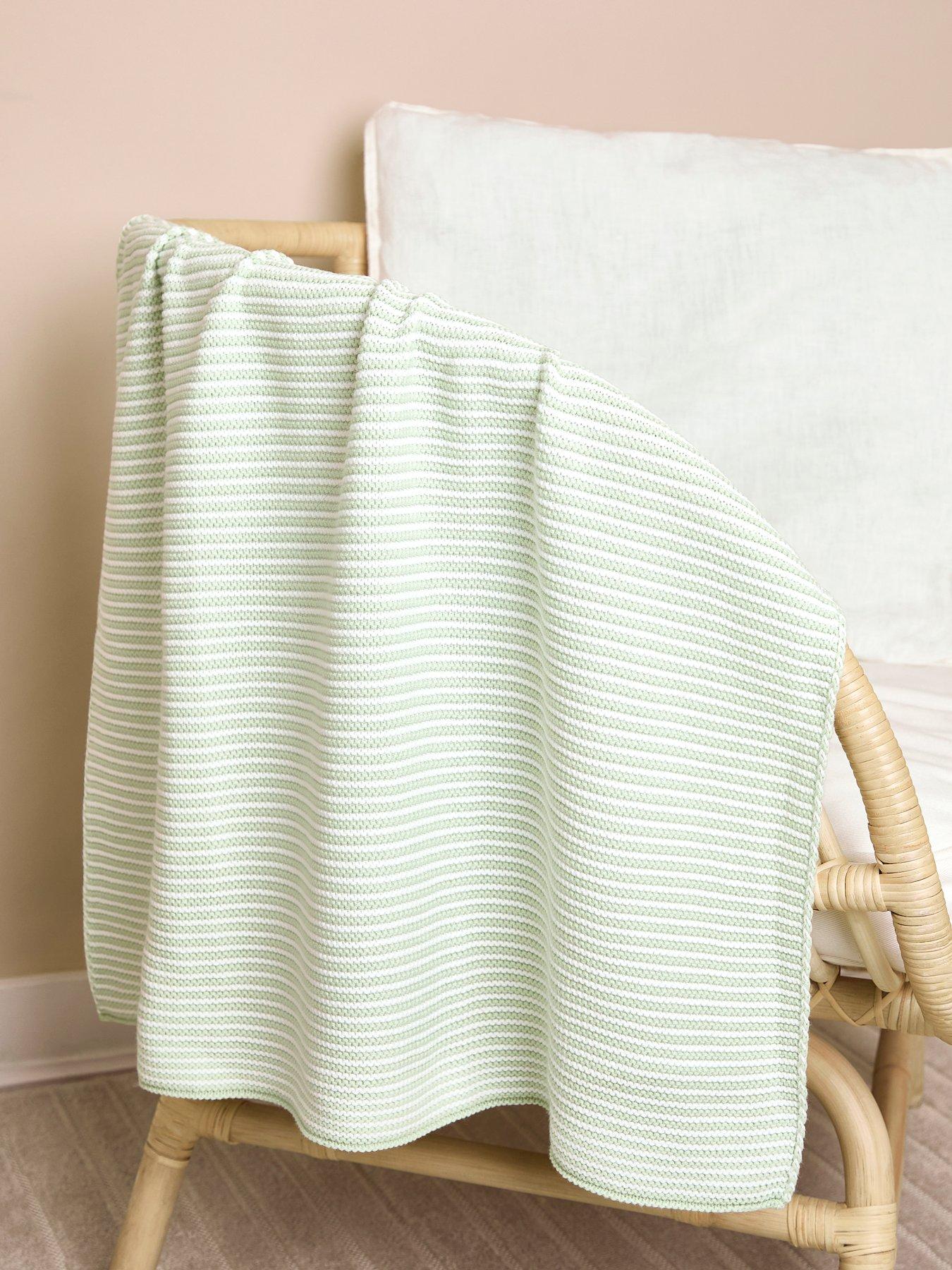 JoJo Maman Bebe Sage Green Knitted Stripe Blanket H673