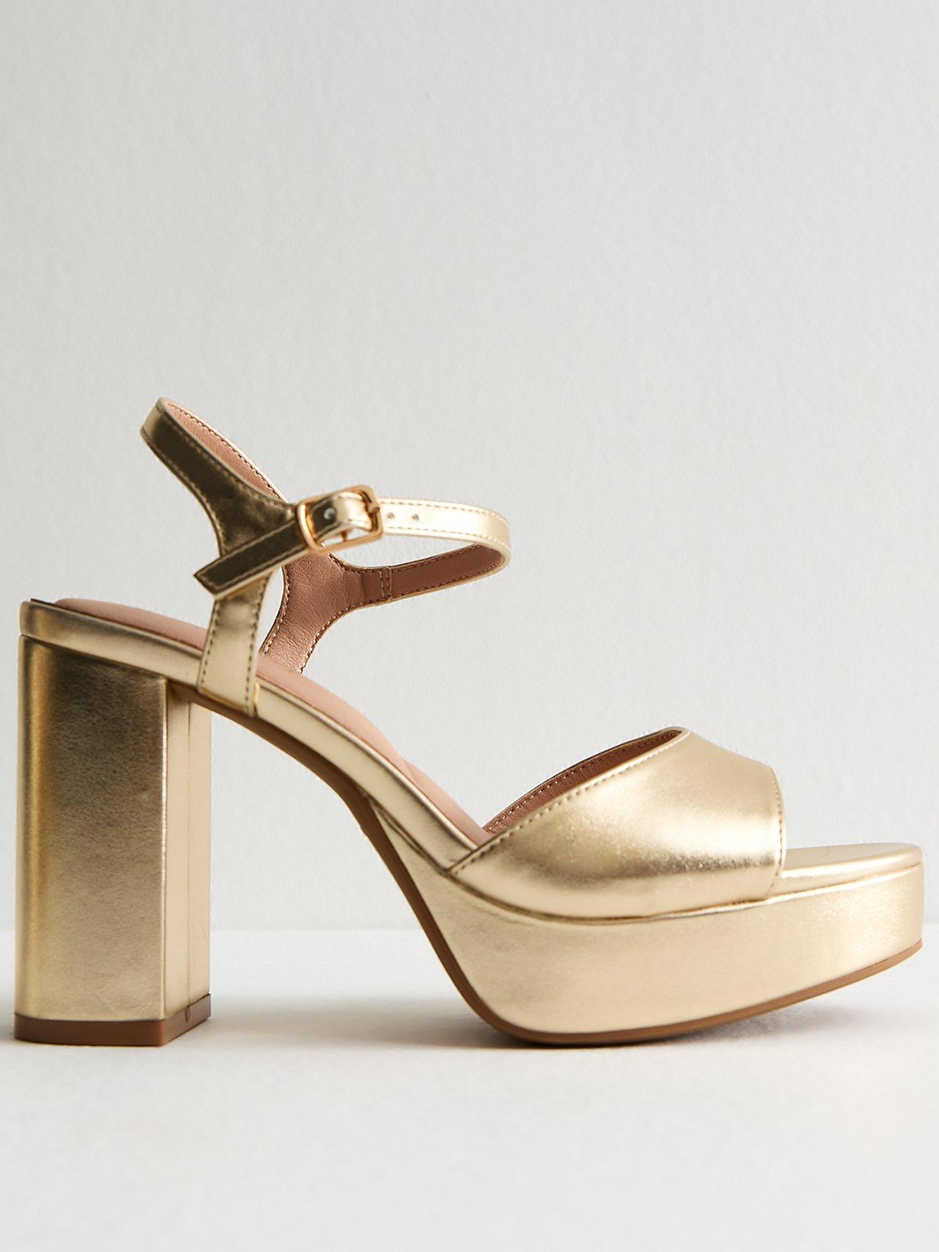 undefined Platform Sole Block Heel Sandal - Gold