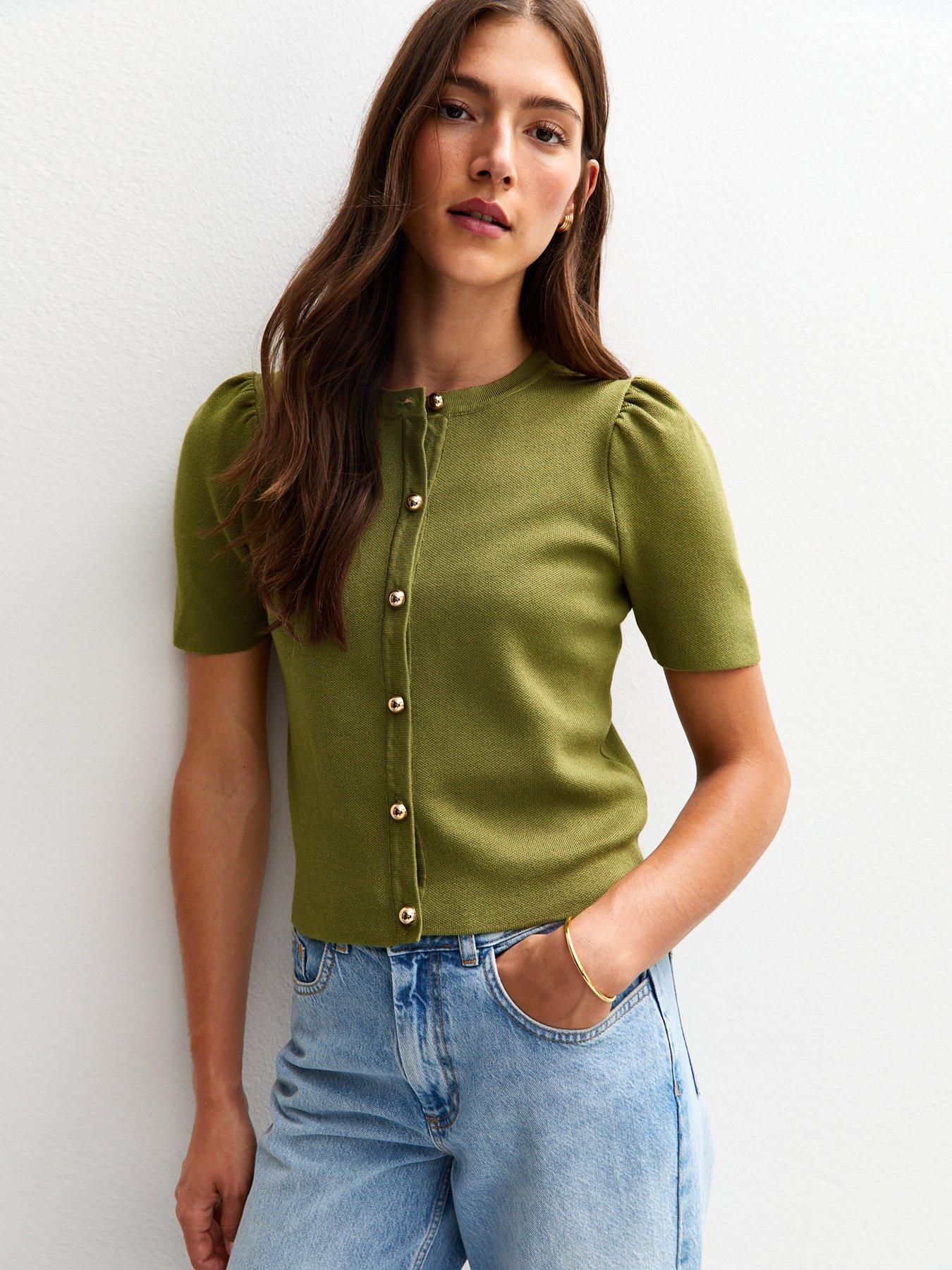 undefined Green Short Sleeve Crew Neck Cardigan