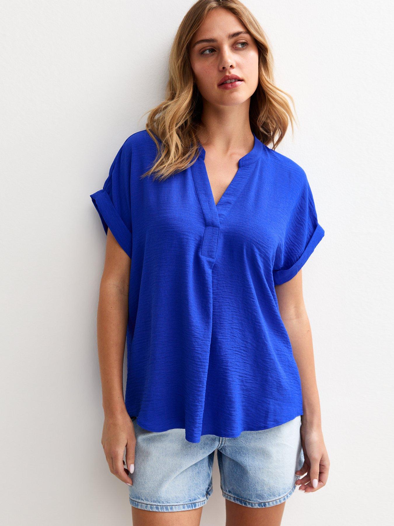 undefined Blue Crinkled Collared Top