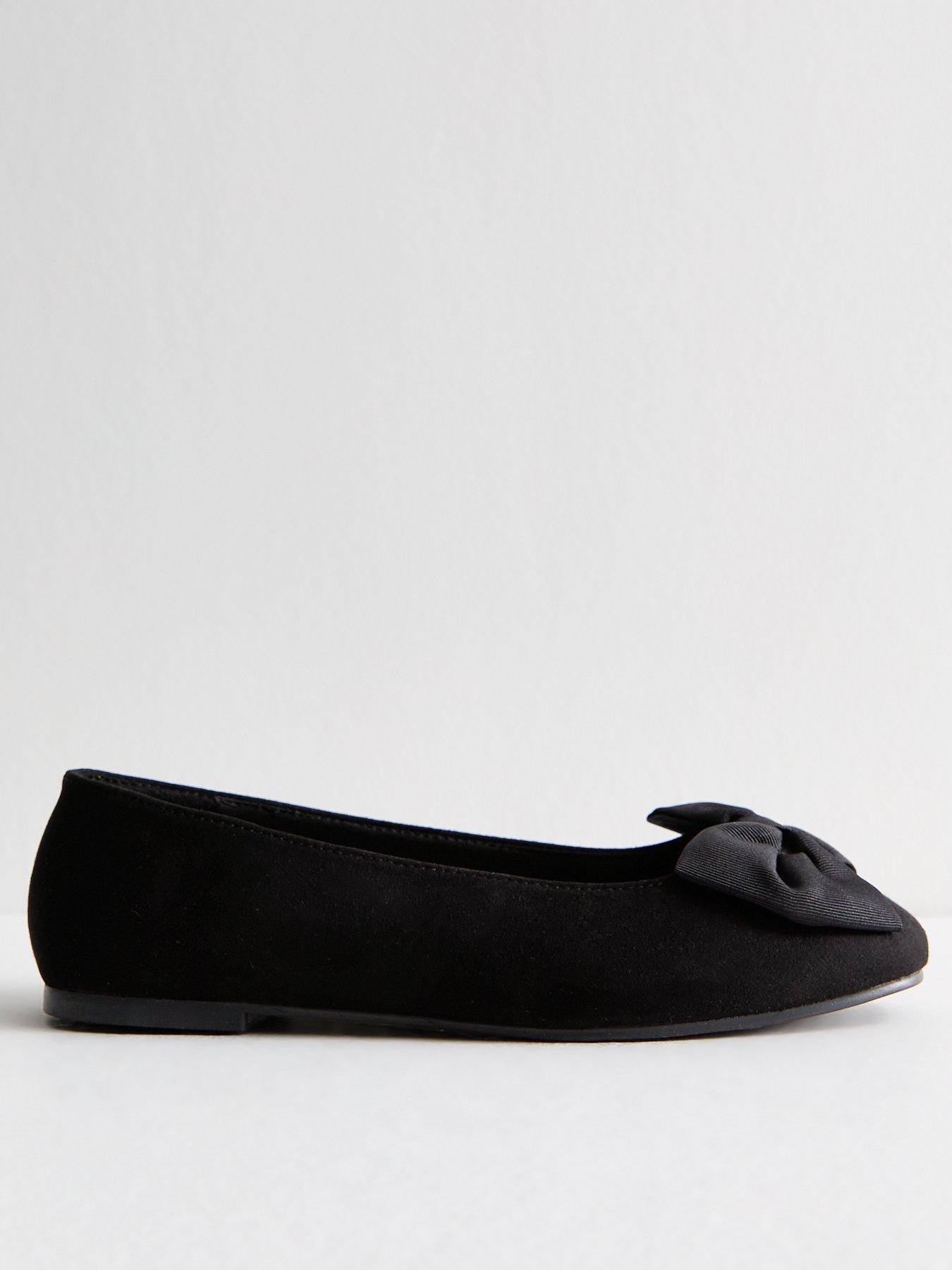 undefined Wide Fit Black Faux Suede Bow Detail Ballet Flats