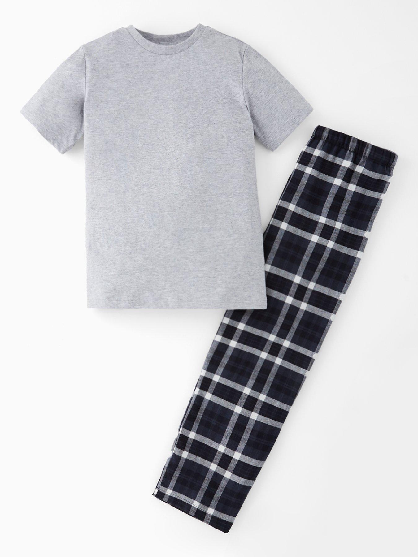 The Very Collection Boys Short Sleeve Tshirt And Check Woven Bottom Pyjama Set