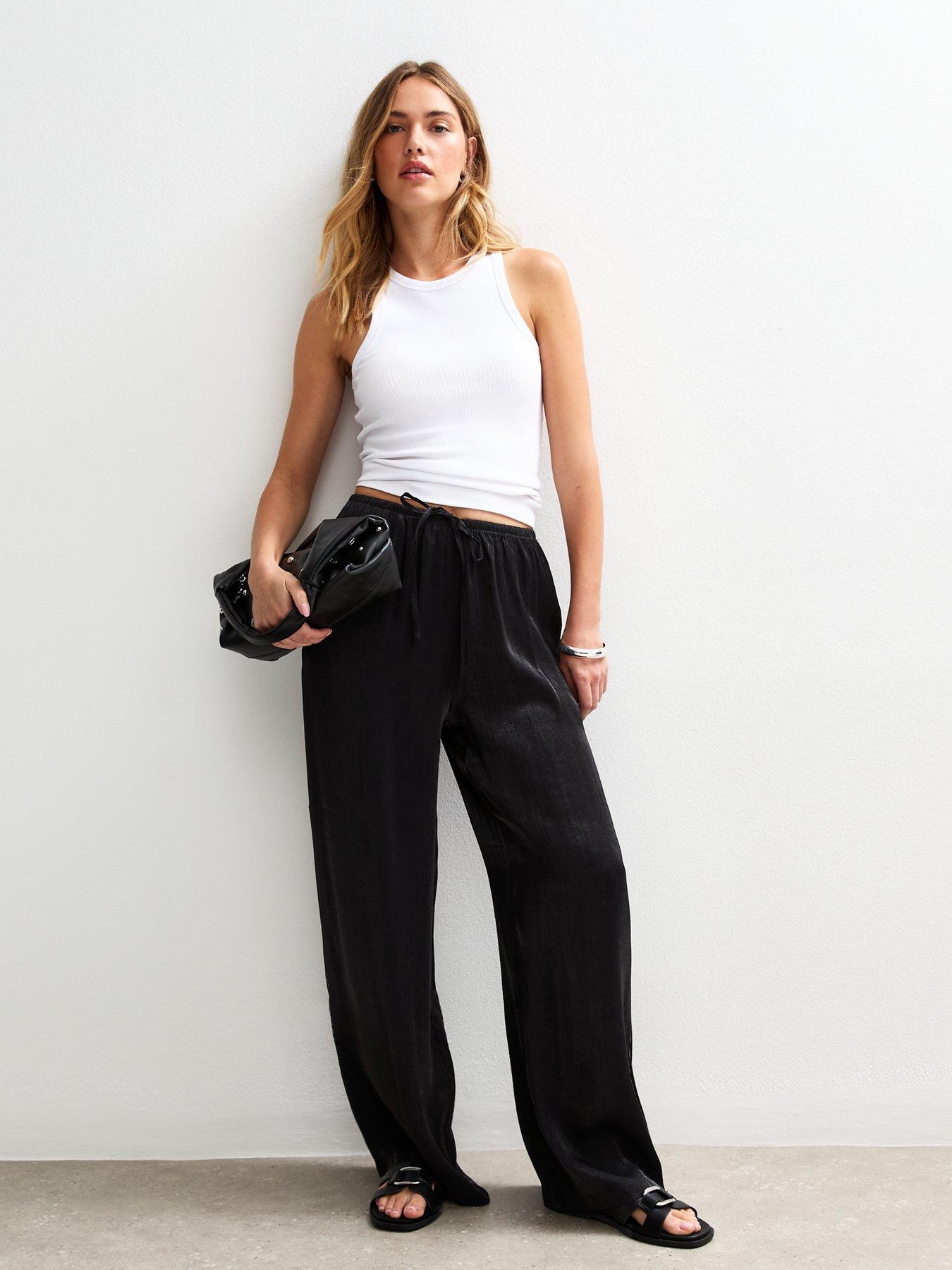 undefined Shimmer Satin Wide Leg Trousers - Black