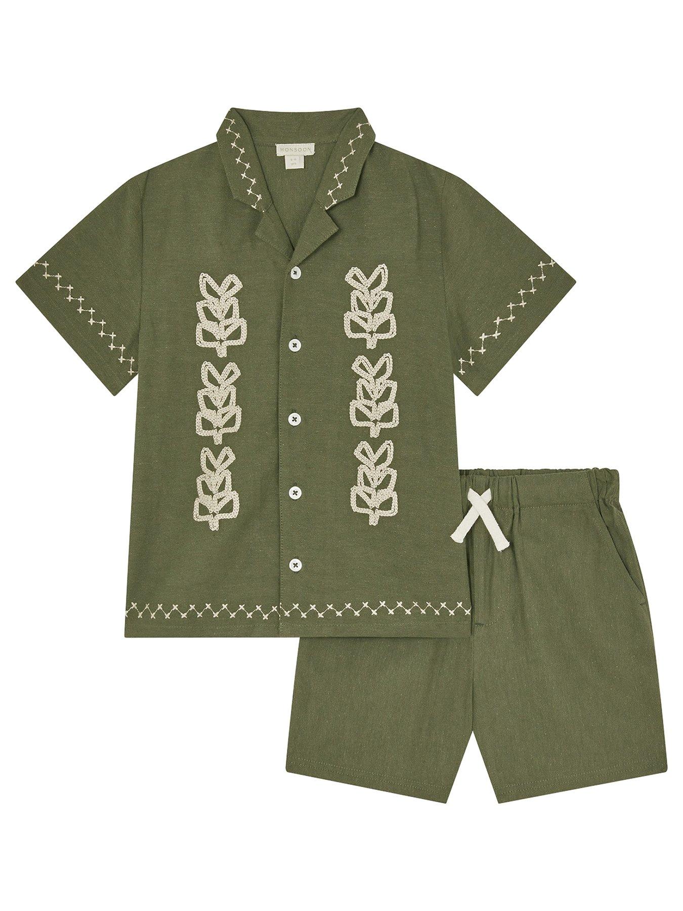 undefined Boys Linen Shirt & Short Set - Khaki