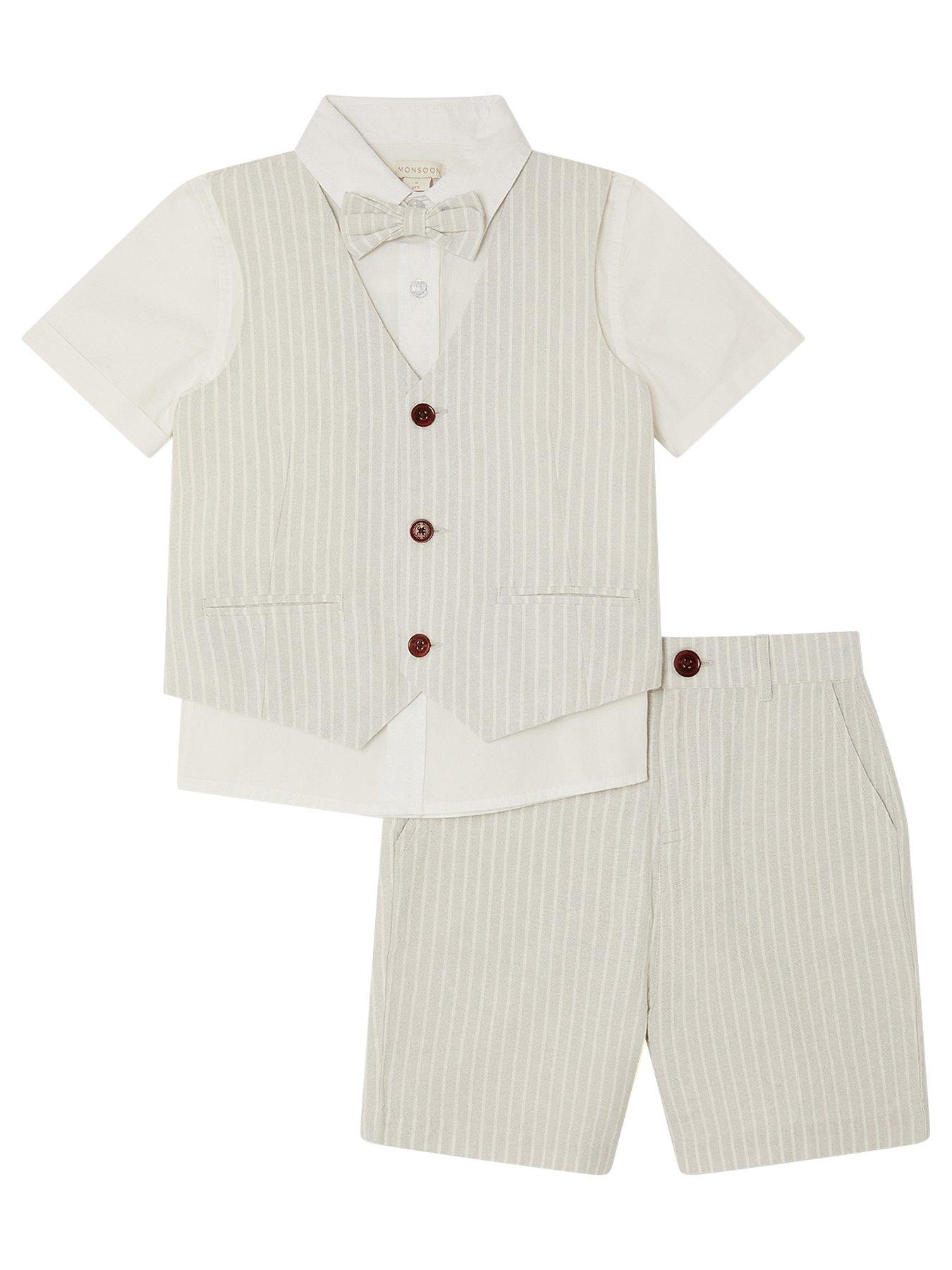 undefined Boys 3 Piece Linen Set With Waistcoat - Grey