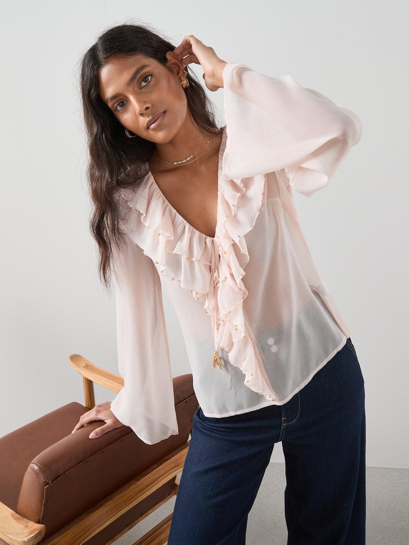 The Very Collection Flounce Trimmed Blouse - Nude