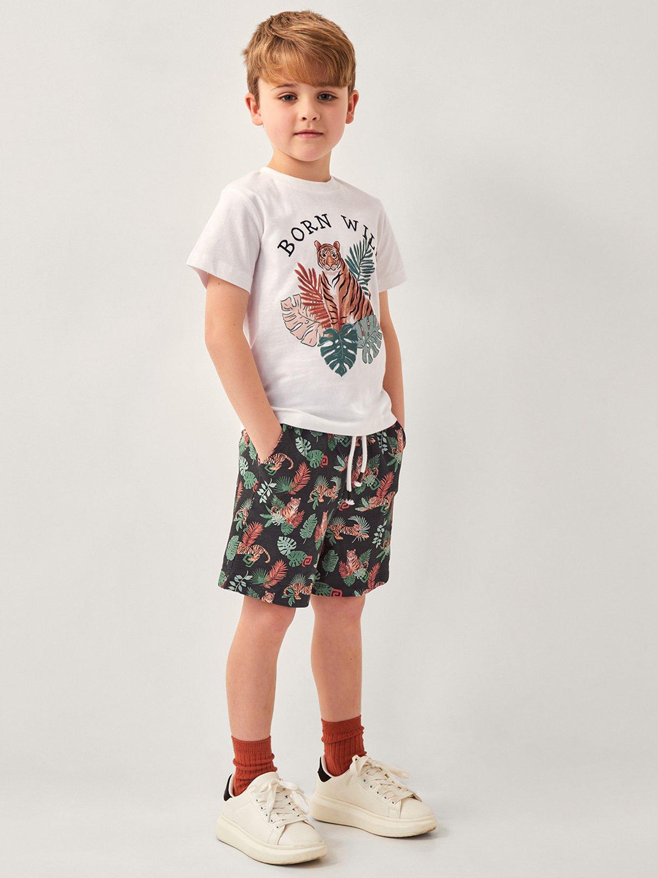 undefined Boys Born Wild Tiger Co-ord Tshirt - Navy