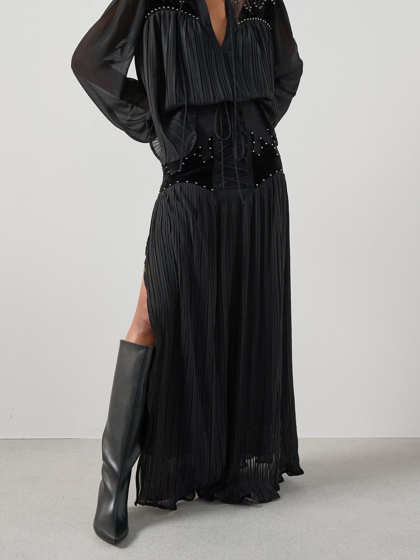 undefined Velvet Applique Embellished Detail Tie Co-Ord Maxi Skirt - Black