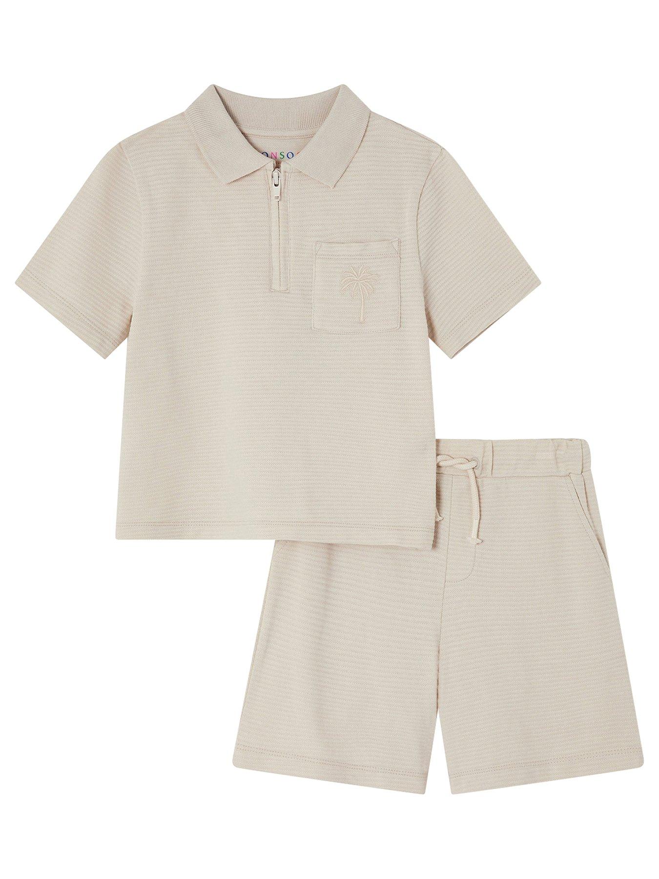 undefined Boys Jersey Polo & Shorts Set - Beige