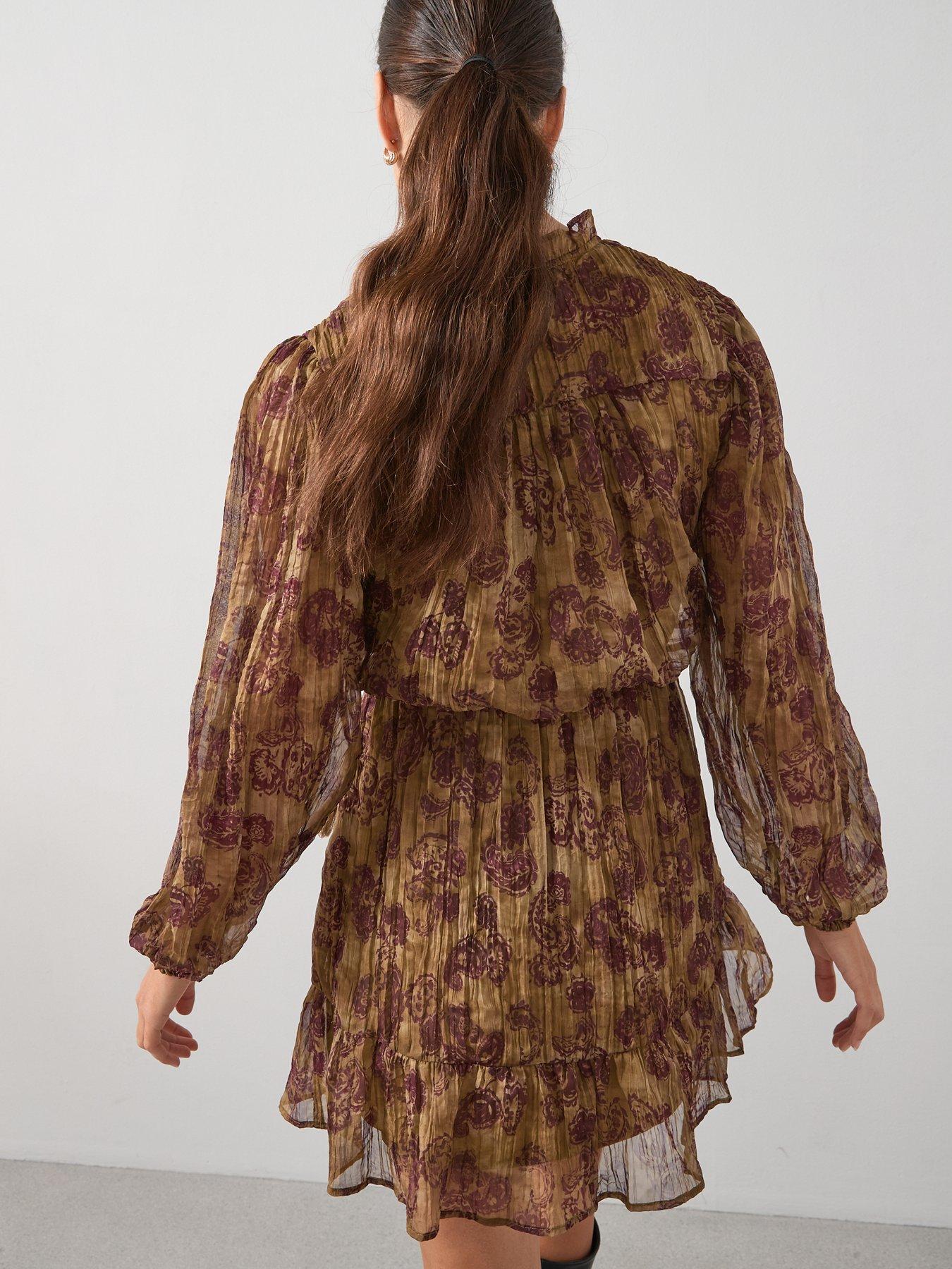 Image 2 of 6 of The Very Collection Printed Tie Neck Lurex Mini Dress - Print
