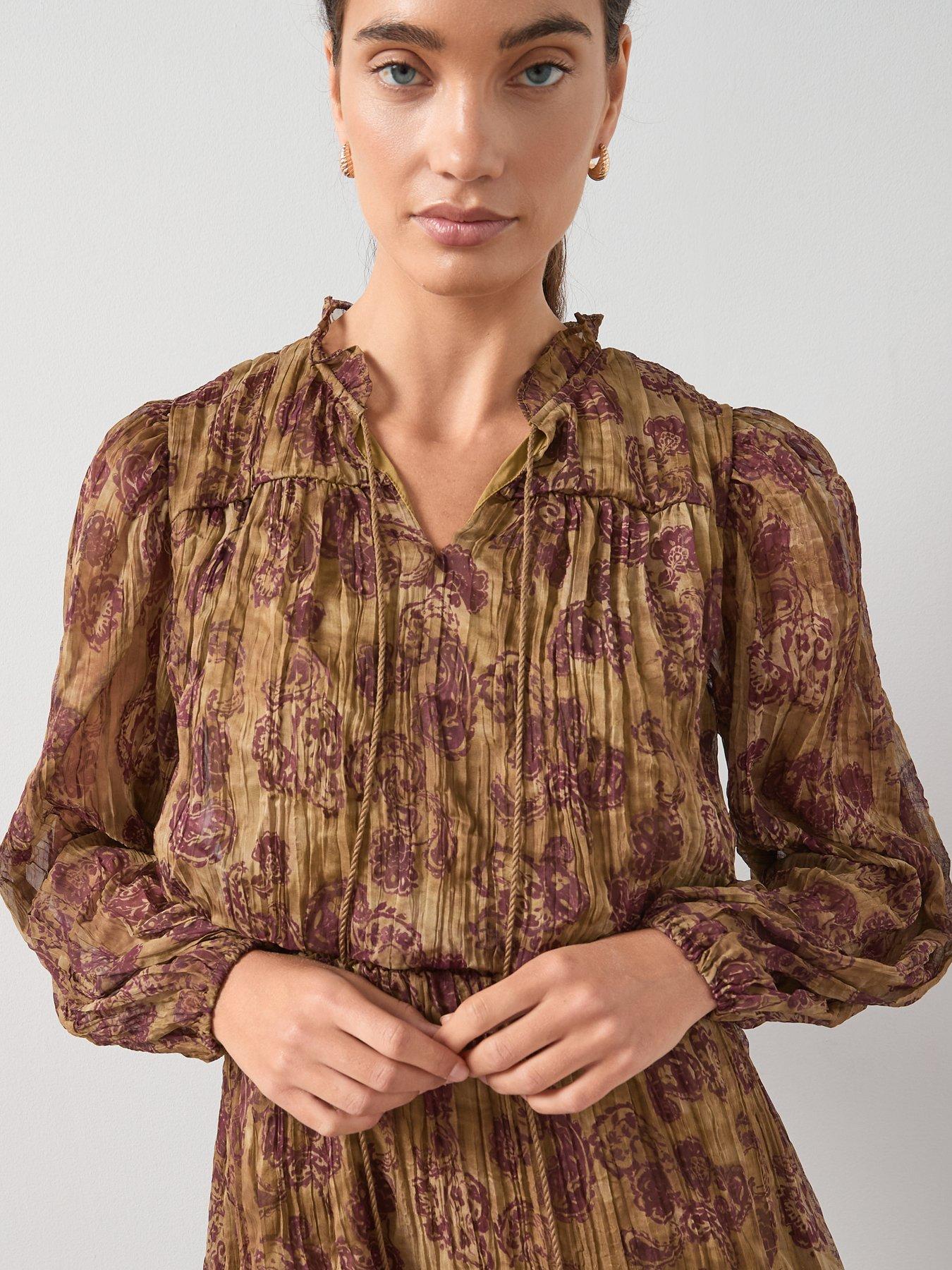 Image 4 of 6 of The Very Collection Printed Tie Neck Lurex Mini Dress - Print