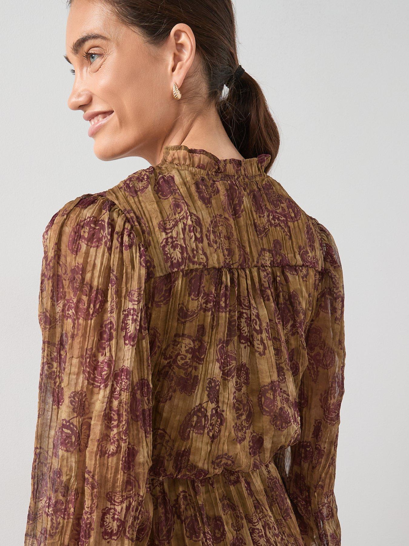 Image 5 of 6 of The Very Collection Printed Tie Neck Lurex Mini Dress - Print