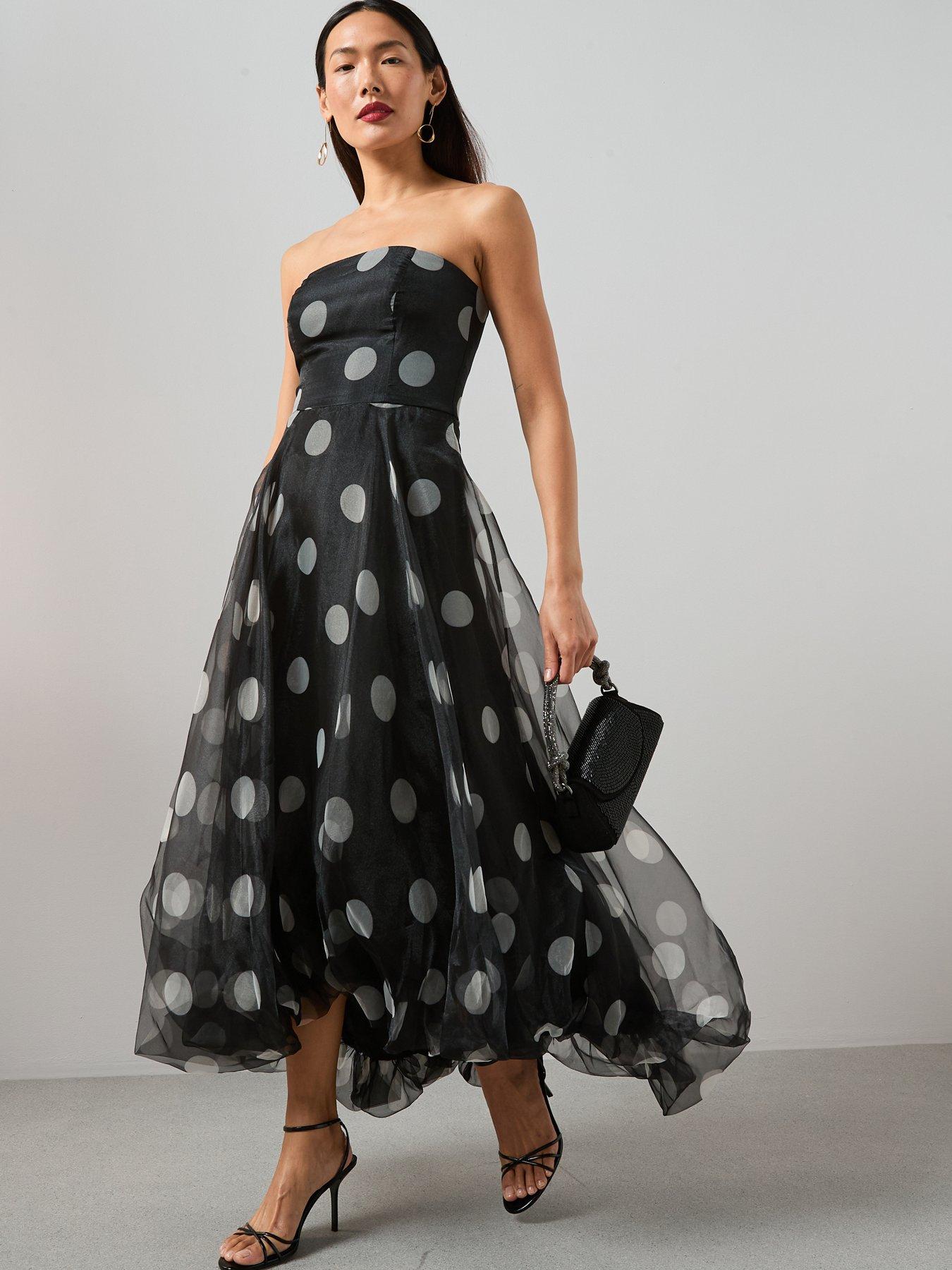 The Very Collection: Polka Dot Dipped Hem Bardot Dress - Print
